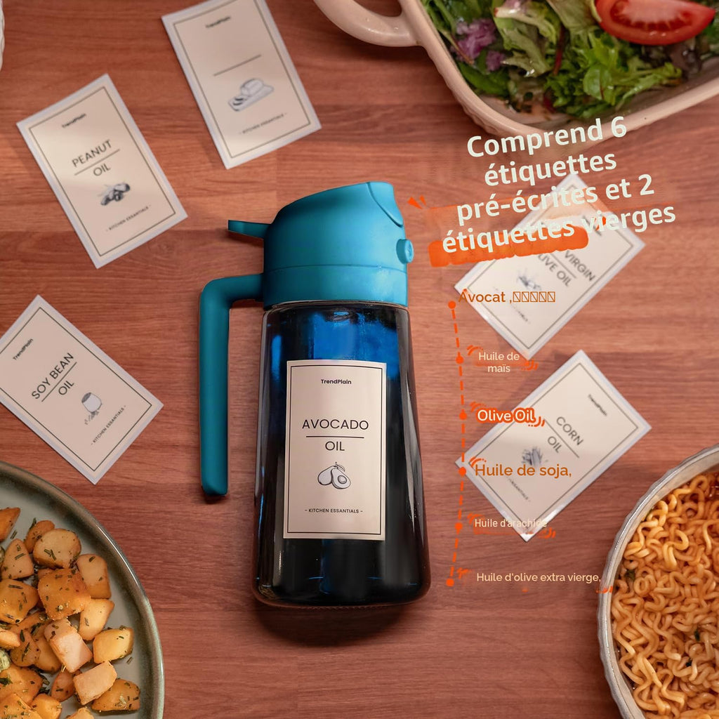 TrendPlain Vaporisateur Huile Cuisine 470ml – Spray 2-en-1 Air Fryer, Salades & Cuisson (Noir)