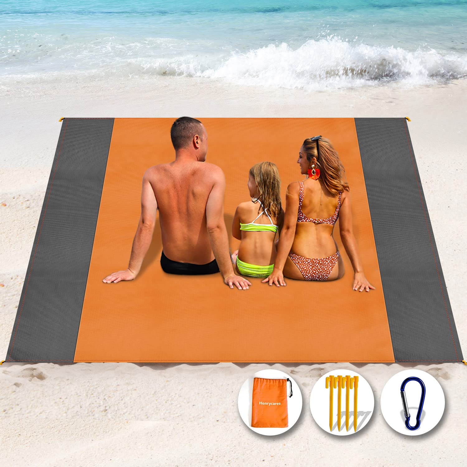 Tapis de Plage Anti-Sable XXL – Jusqu'à 300×275 cm, Imperméable, Compact, 4 Ancres, Polyester 210T – Plage, Camping, Pique-Nique