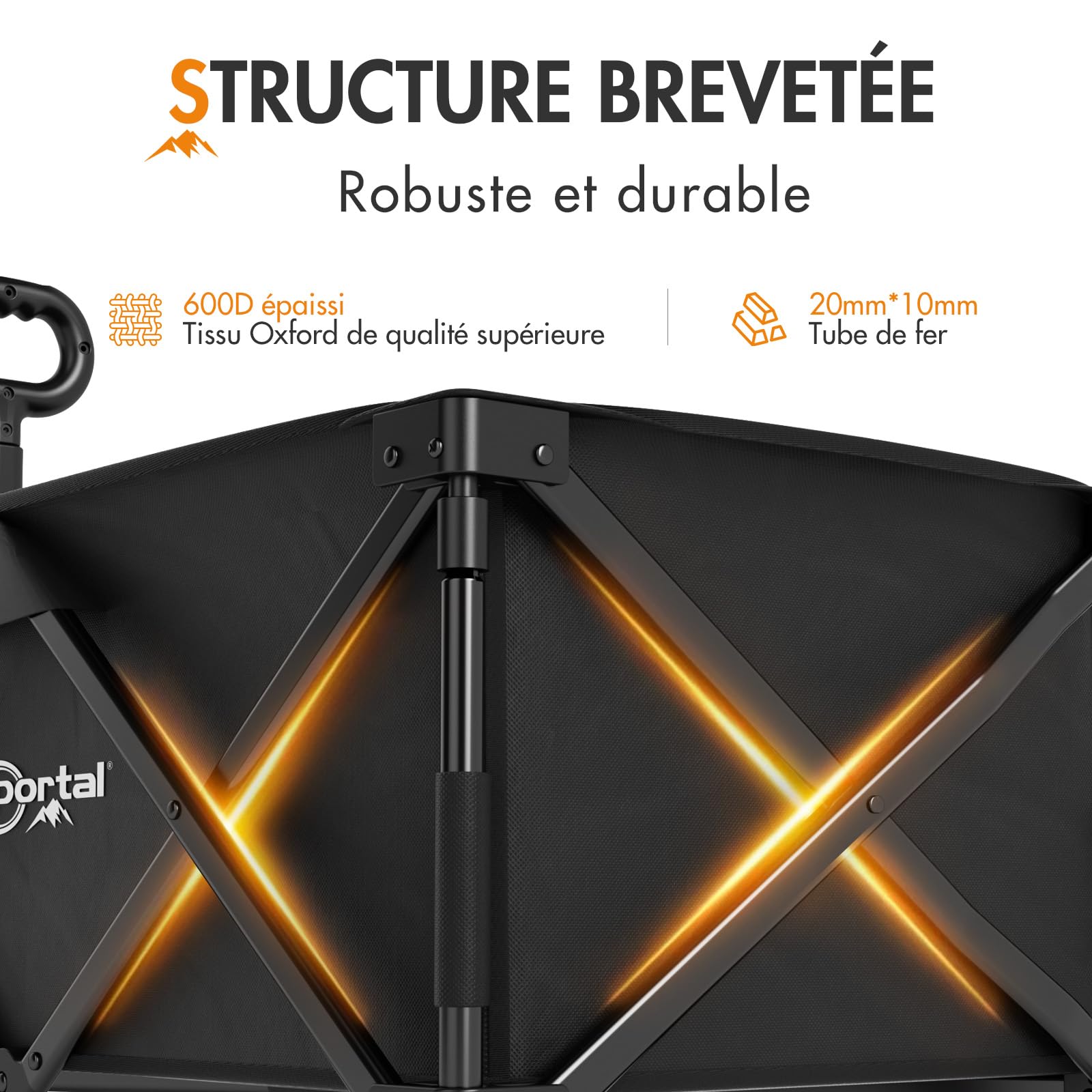 PORTAL Chariot de Plage Pliable – Chariot Tout Terrain Pliable avec Roues 20 cm, Poignée Réglable, 150 kg