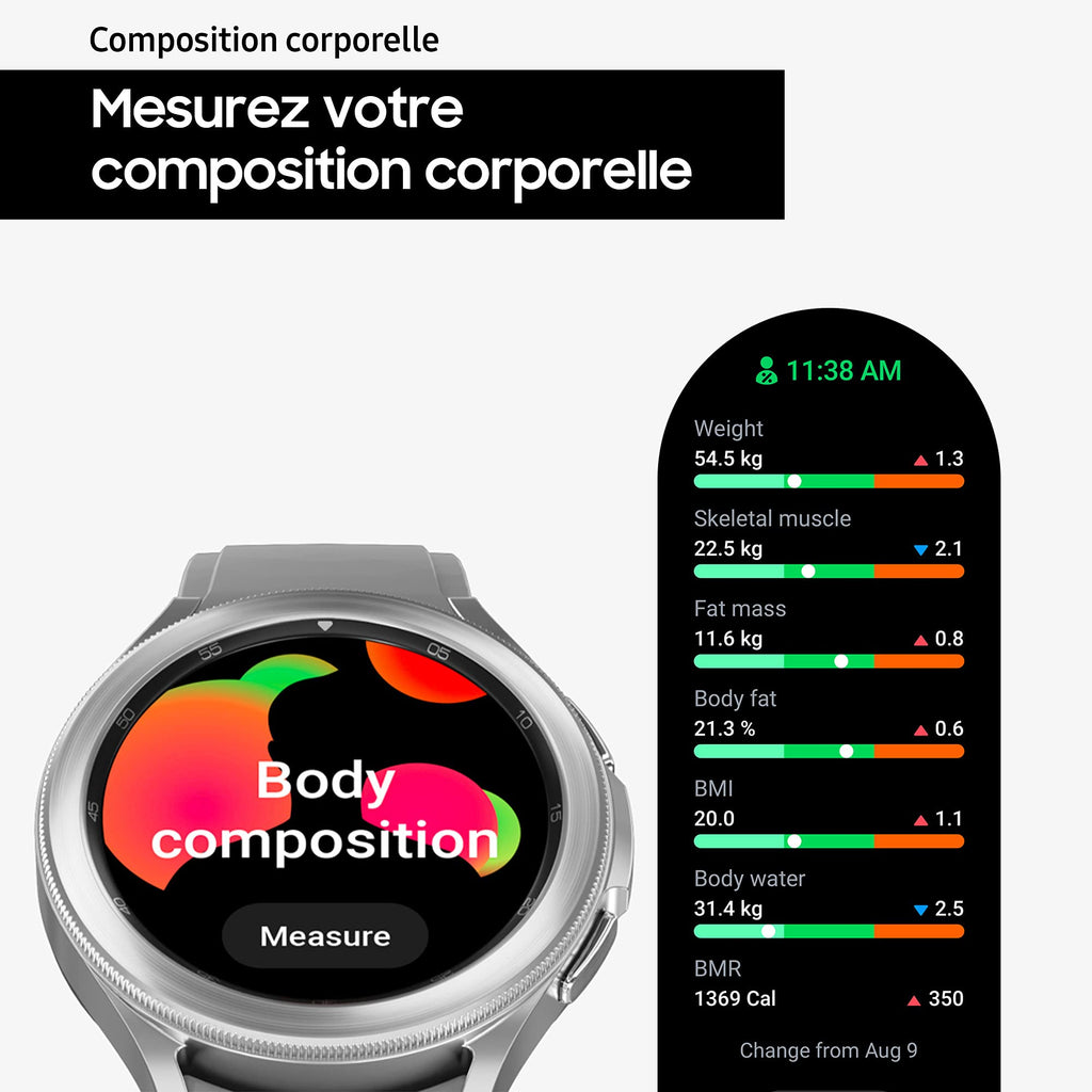 Samsung Galaxy Watch4 Bluetooth, 40 mm, or rose - Montre connectée intelligente, surveillance de la santé, bien-être, sport, IMC, ECG, batterie longue durée – Version FR