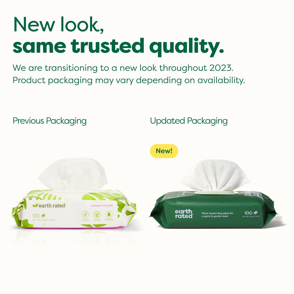 Earth Rated Lingettes hypoallergéniques pour Chiens, nettoyantes et Anti-odeurs, pour Pattes, Corps et arrière-Train, parfaites pour Chiots et Chiens Adultes, sans Parfum, 100 lingettes