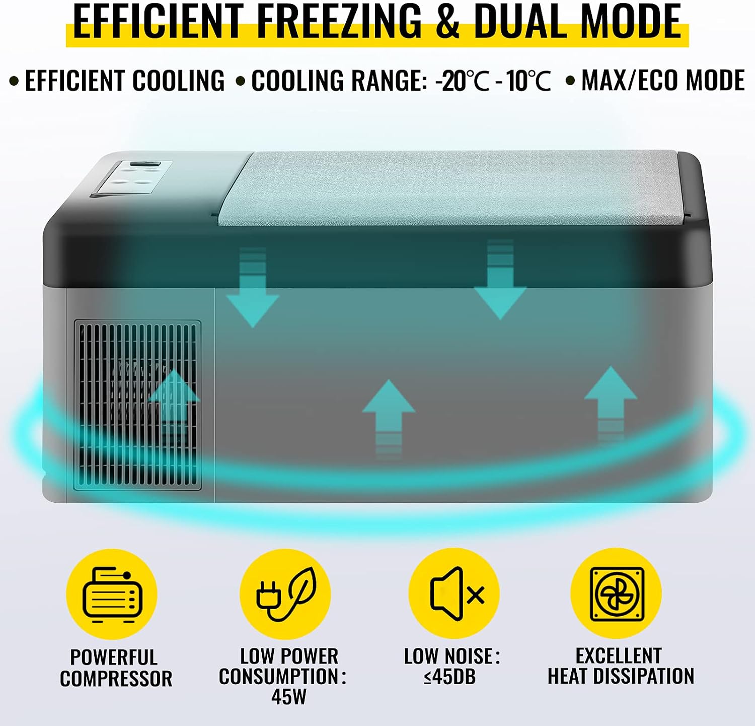 VEVOR Glacière Électrique Voiture, 45 L, Réfrigérateur Portable à Compression, 60 W, Mini Frigo, 69,3x34,5x45,6 cm, Glacière Électrique, Mini Congélateur Compresseur pour Maison/Voiture/Camping