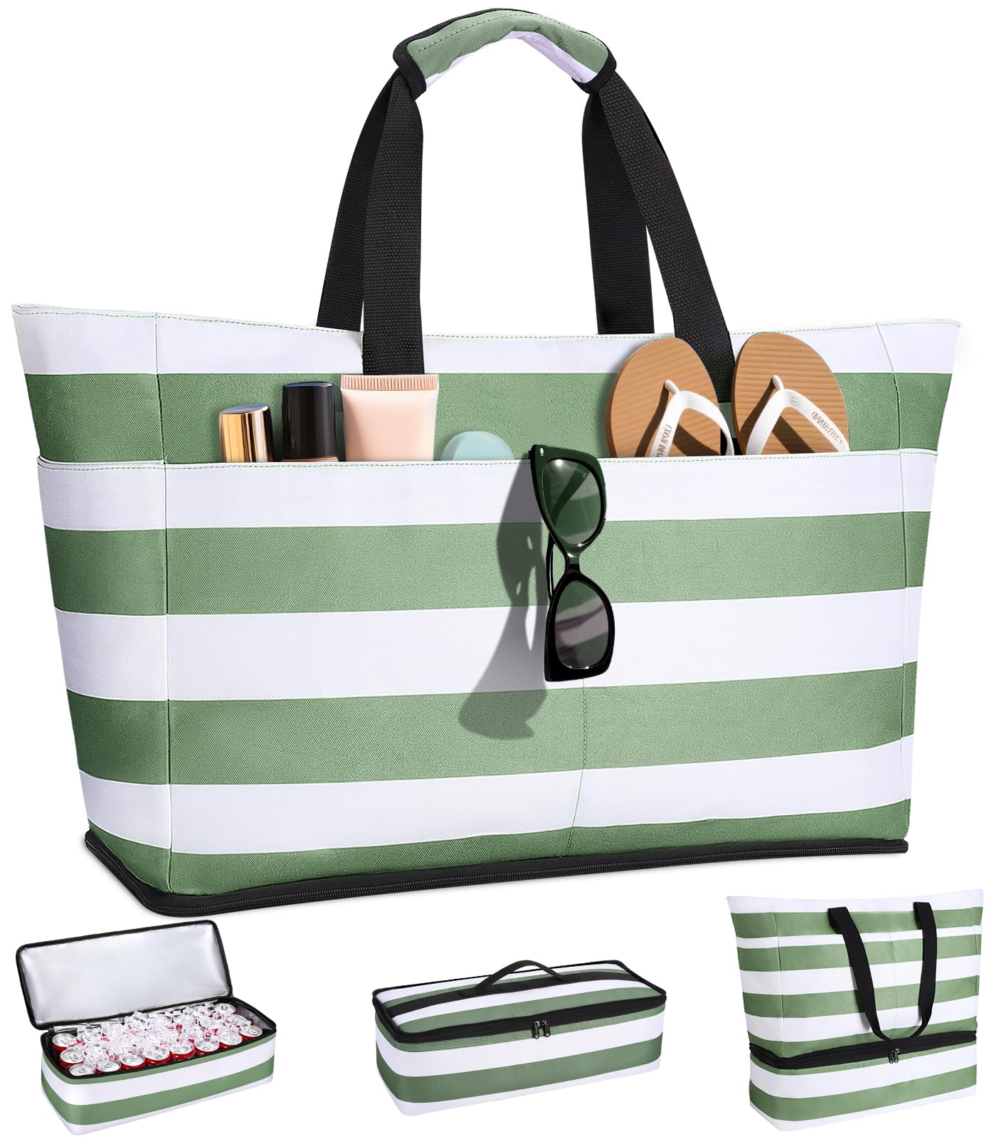 CIRYCASE Sac de Plage XXL 54L avec Isotherme Détachable – Étanche, Compartiment Sec-Humide, Pliable, Femme/Famille