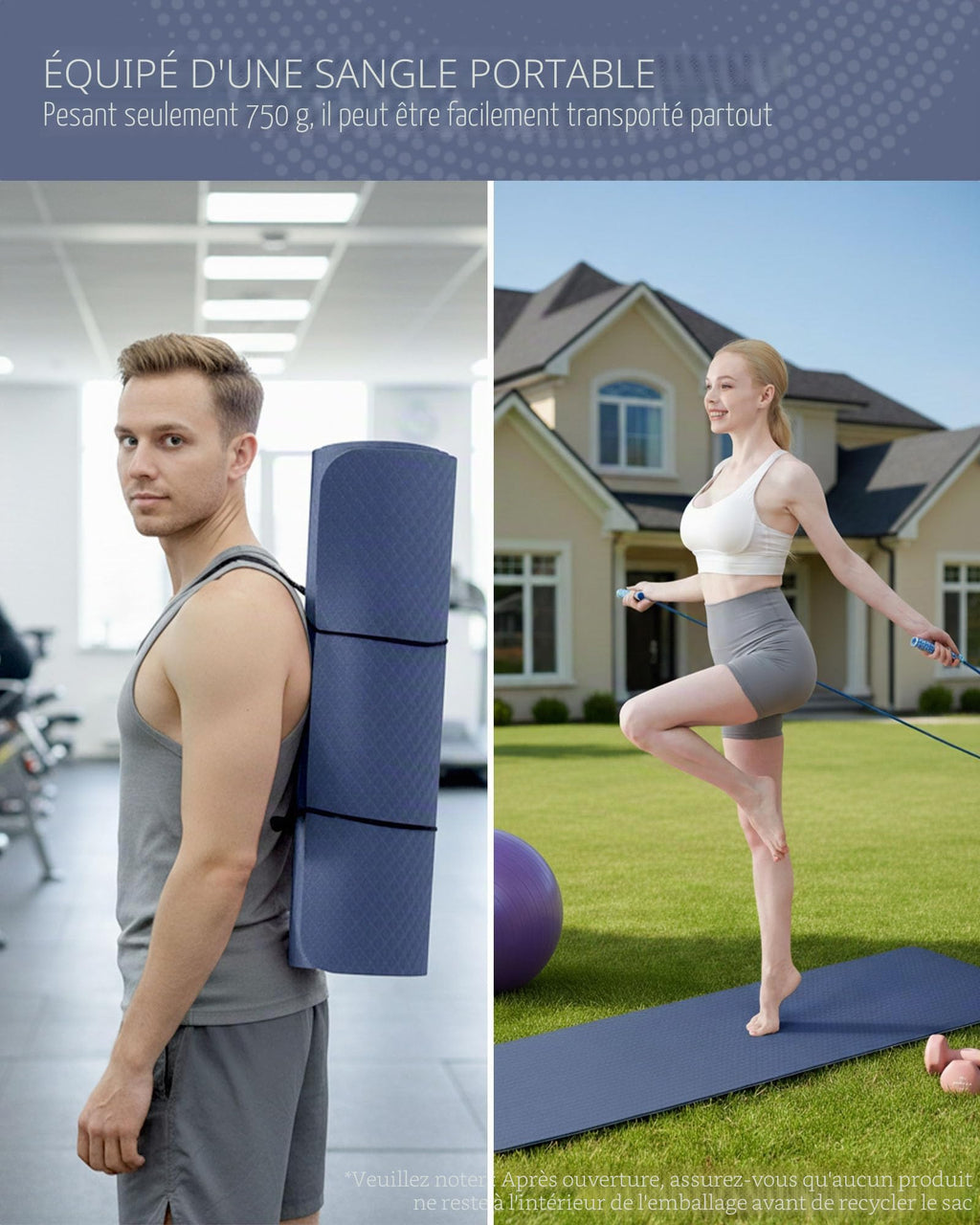 Good Nite Tapis de Yoga de Gymnastique de Exercice Fitness Tapis Fitness Antidérapant de Sport de Pilates avec Sangle de Transport 183 x 61 x 0,6 cm