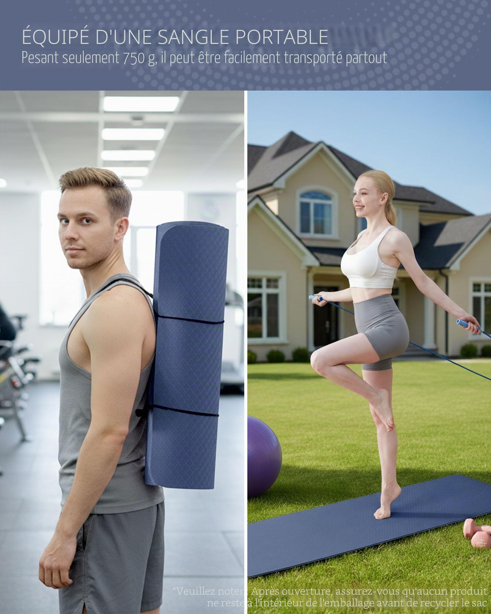 Good Nite Tapis de Yoga de Gymnastique de Exercice Fitness Tapis Fitness Antidérapant de Sport de Pilates avec Sangle de Transport 183 x 61 x 0,6 cm