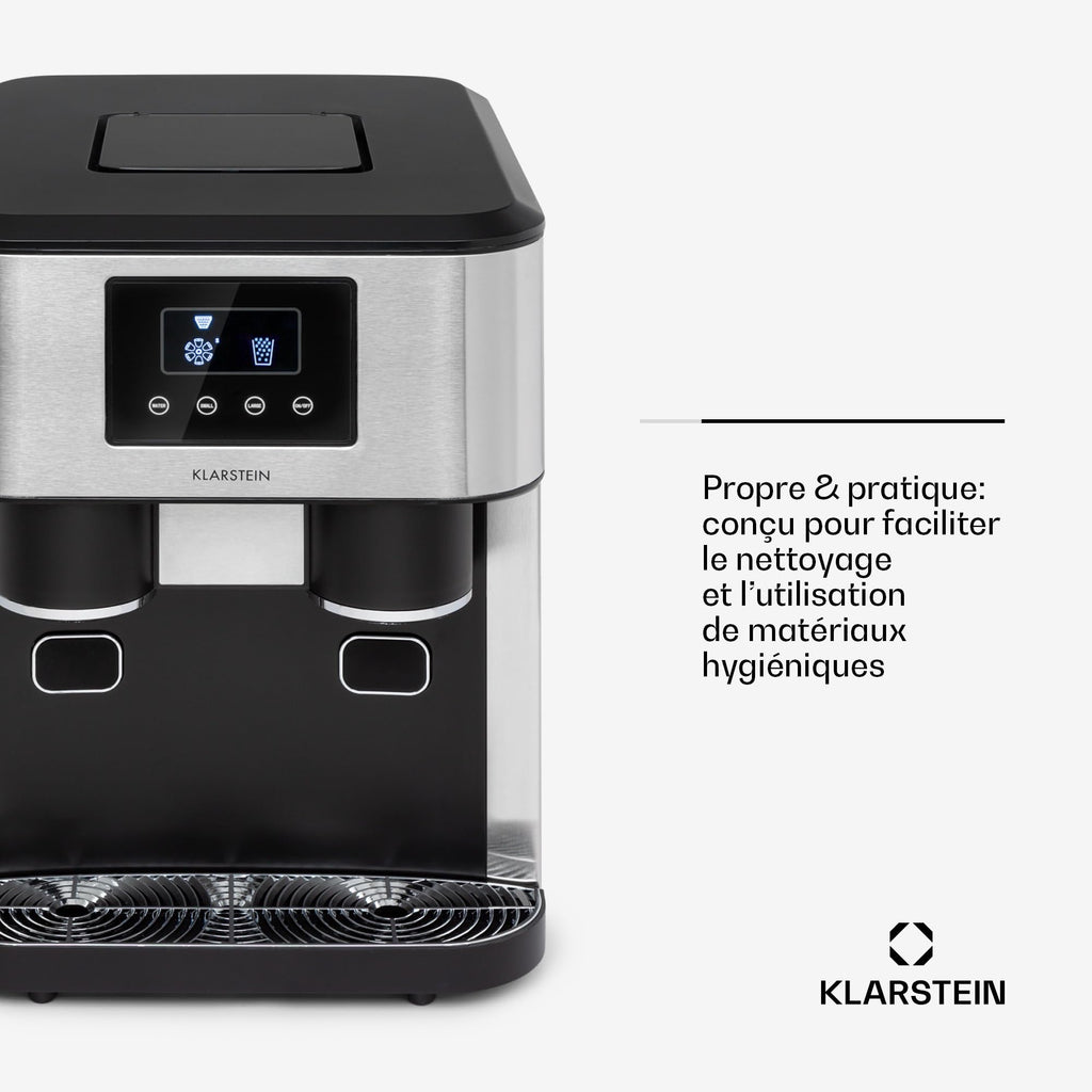 Klarstein Eiszeit Crush Machine à Glaçons Argent – réservoir 1,8 L, 15 kg/24 h, glaçons en 12 min, ~16/cycle | Glace pilée, écran tactile, alarmes