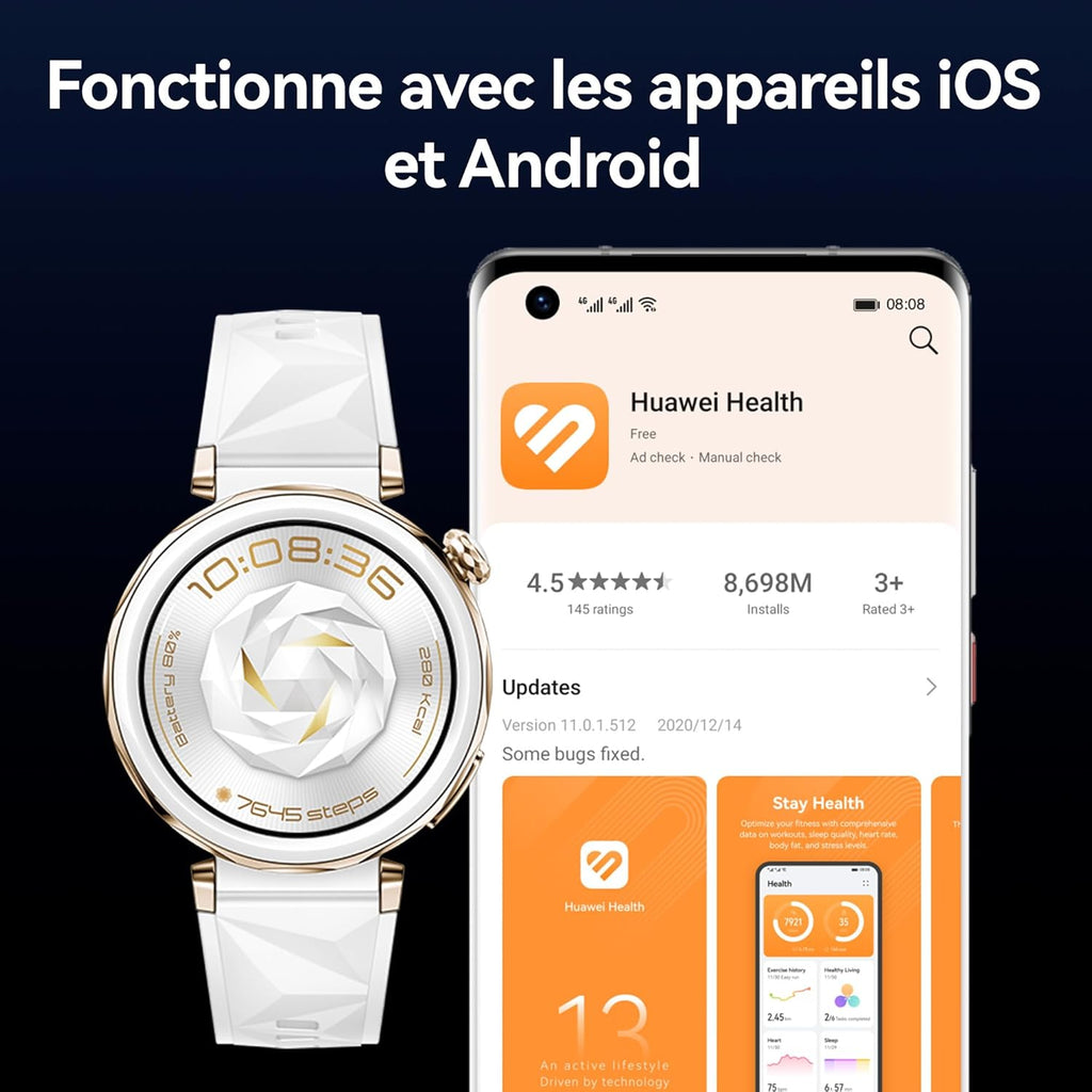 HUAWEI Watch GT 5 41mm Montre Connectée, Design aux Lignes épurées, Nouvelle expérience de Course à Pieds et de Cyclisme, Suivi de la santé, Jusqu'à 7 Jours d'autonomie, iOS & Android, Or
