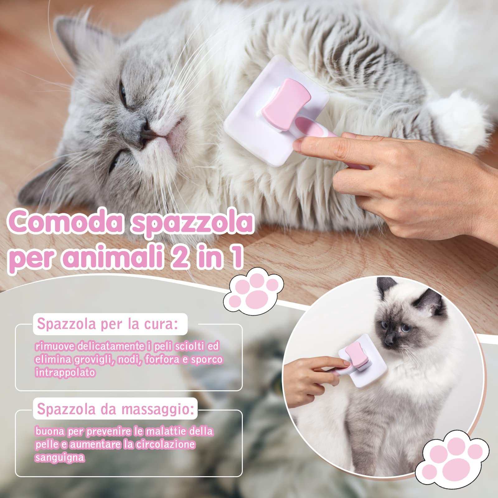 Brosse Autonettoyante Vinabo Chien & Chat – Poils Longs & Courts, Démêlané Doux