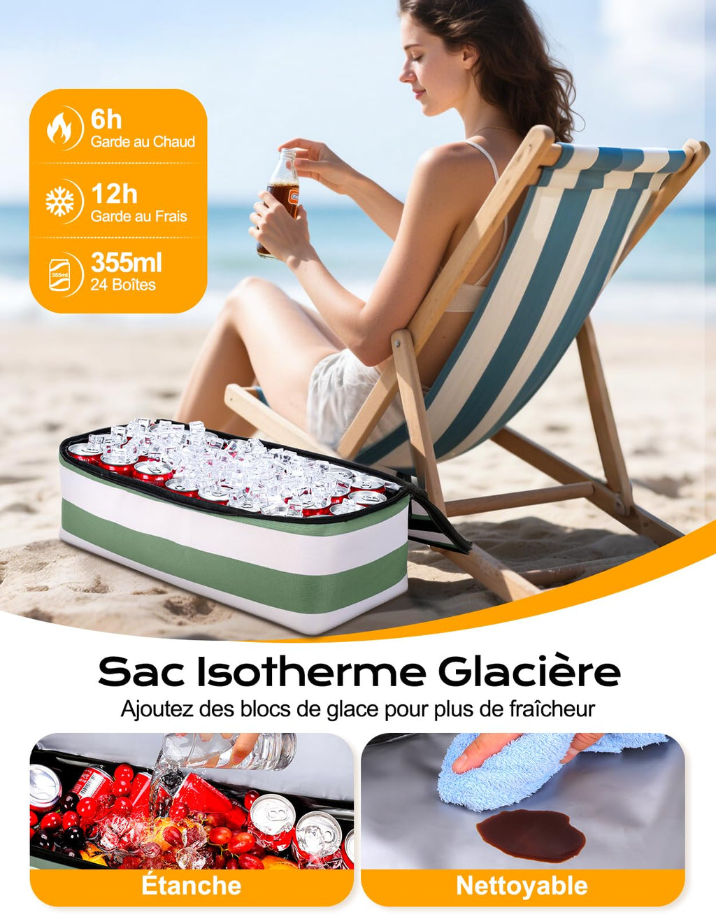 CIRYCASE Sac de Plage XXL 54L avec Isotherme Détachable – Étanche, Compartiment Sec-Humide, Pliable, Femme/Famille