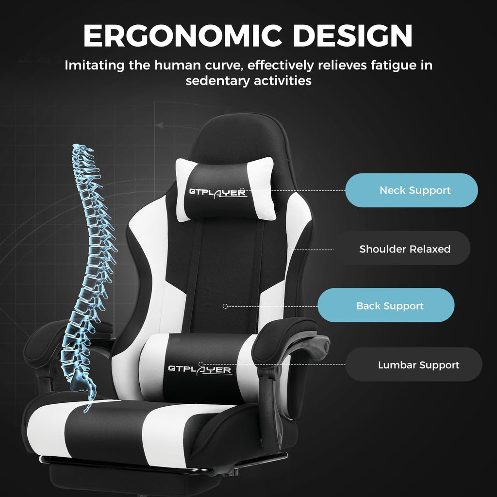 GTPLAYER Chaise Gaming Ergonomique, Fauteuil Gamer, Chaise Bureau, Dossier réglable à 135°, Hauteur Réglable, Repose-Pieds rétractables, Simili Cuir, Supporte 150 kg, Bleu