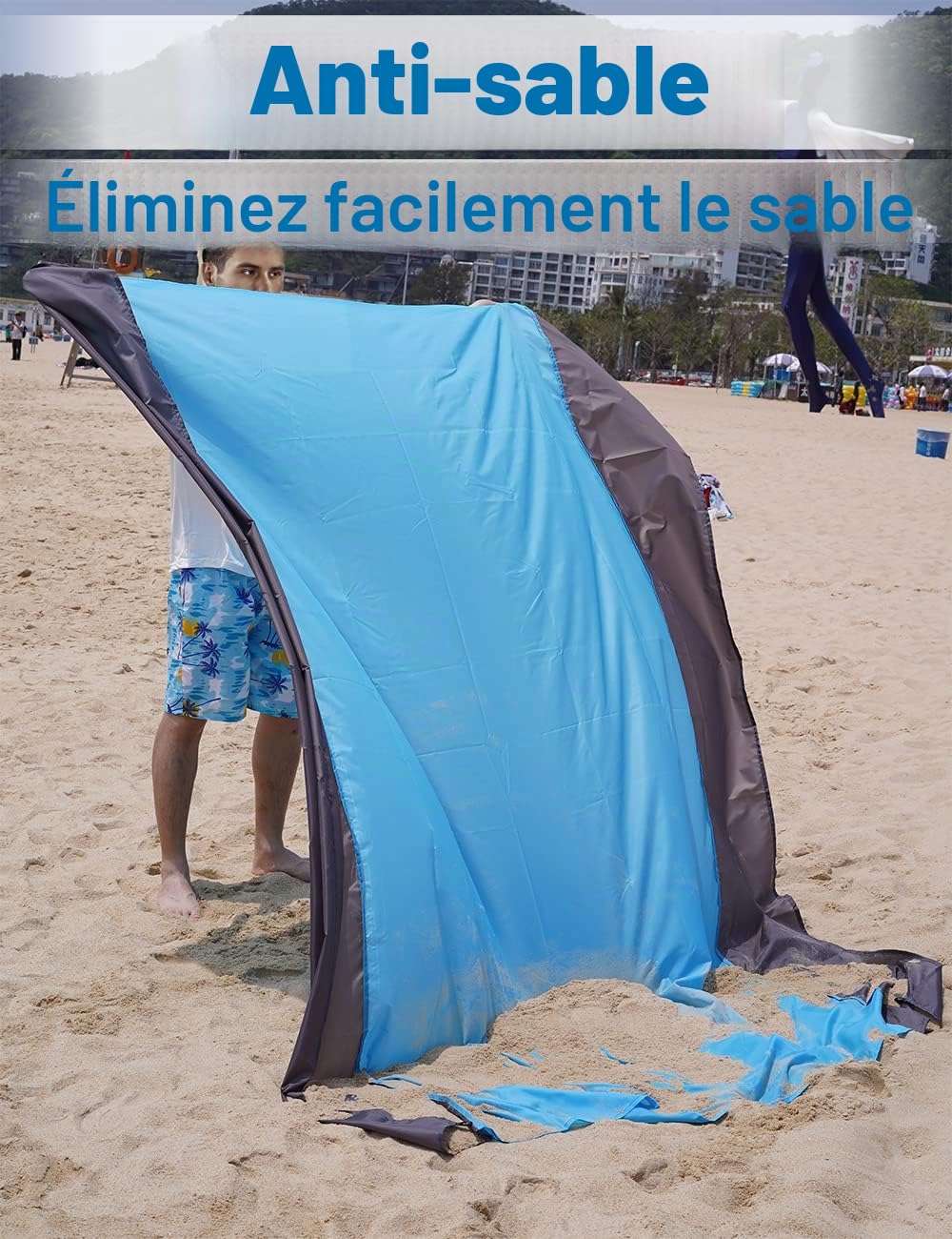 Tapis de Plage Anti-Sable XXL – Jusqu'à 300×275 cm, Imperméable, Compact, 4 Ancres, Polyester 210T – Plage, Camping, Pique-Nique