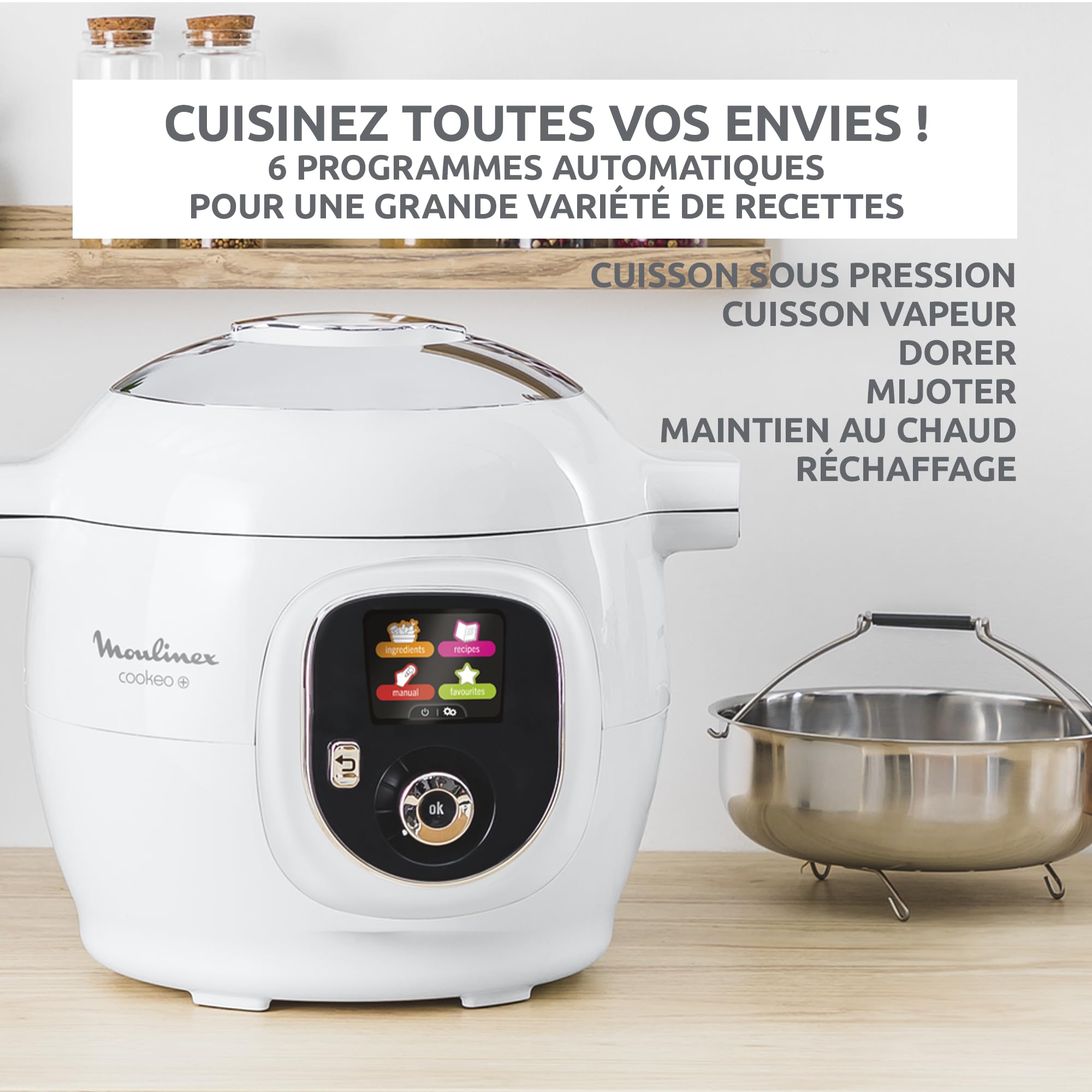 Moulinex Cookeo CE854110 – Multicuiseur Intelligent 6L, 80 Recettes, 1600W, Cuisson Sous Pression