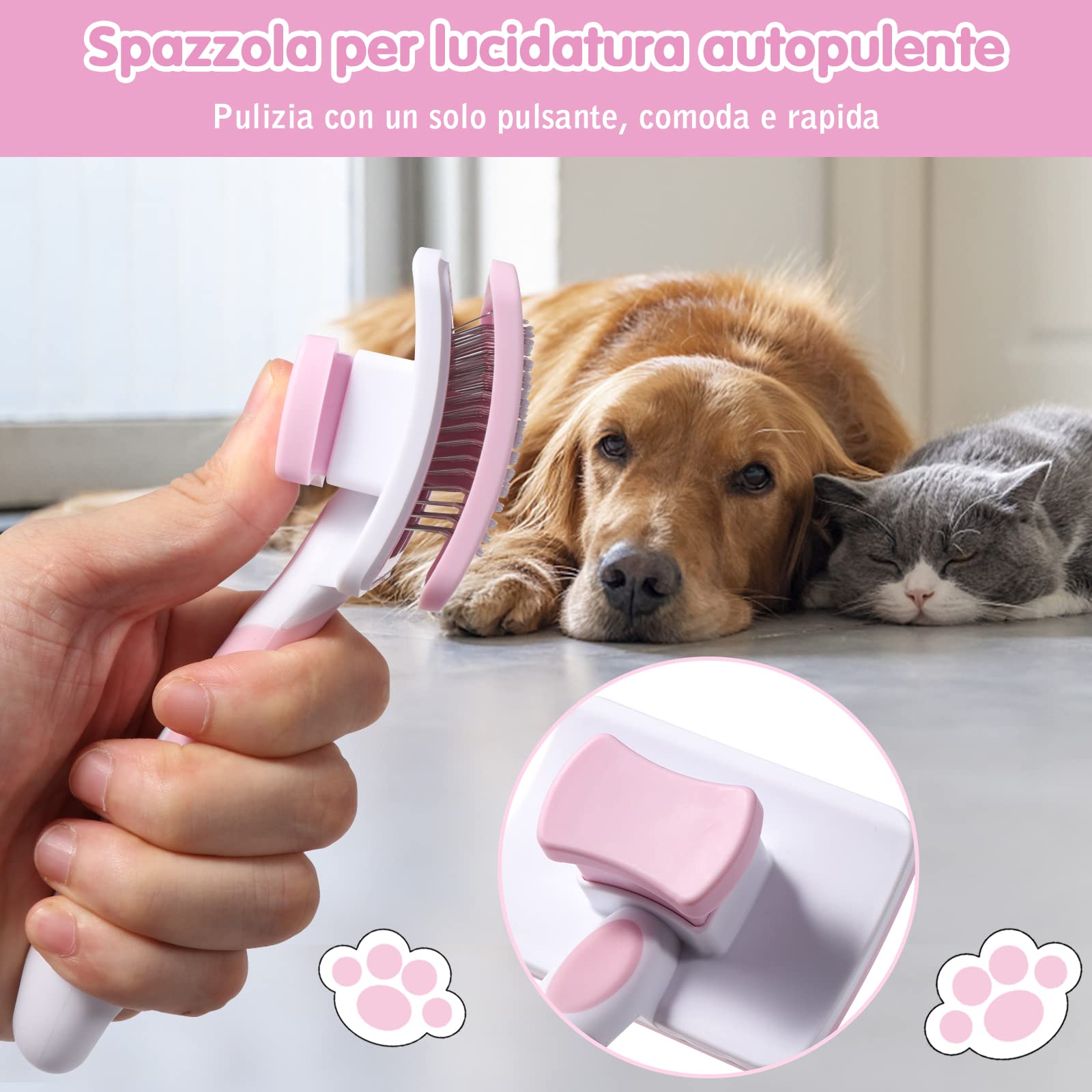 Brosse Autonettoyante Vinabo Chien & Chat – Poils Longs & Courts, Démêlané Doux