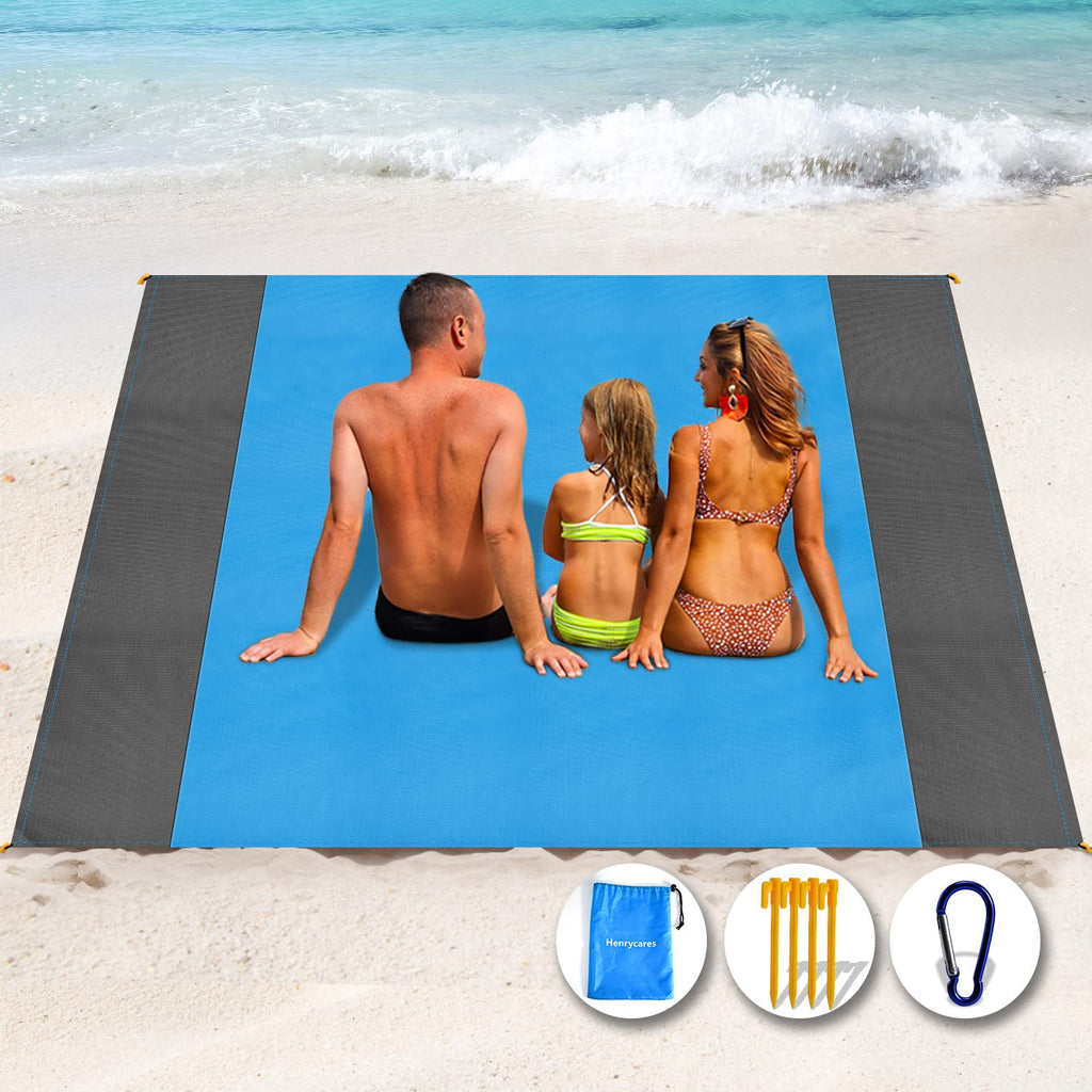 Tapis de Plage Anti-Sable XXL – Jusqu'à 300×275 cm, Imperméable, Compact, 4 Ancres, Polyester 210T – Plage, Camping, Pique-Nique