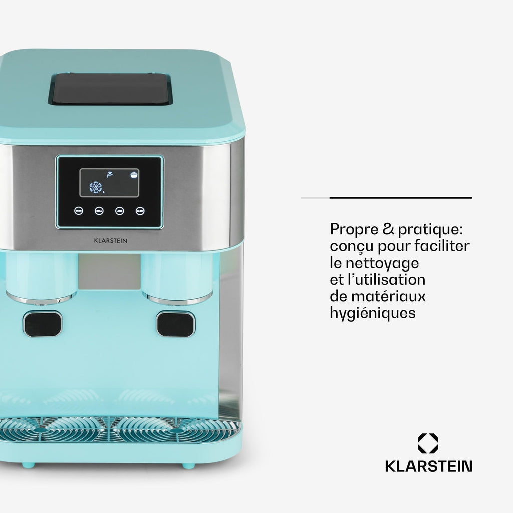 Klarstein Eiszeit Crush Machine à Glaçons Argent – réservoir 1,8 L, 15 kg/24 h, glaçons en 12 min, ~16/cycle | Glace pilée, écran tactile, alarmes