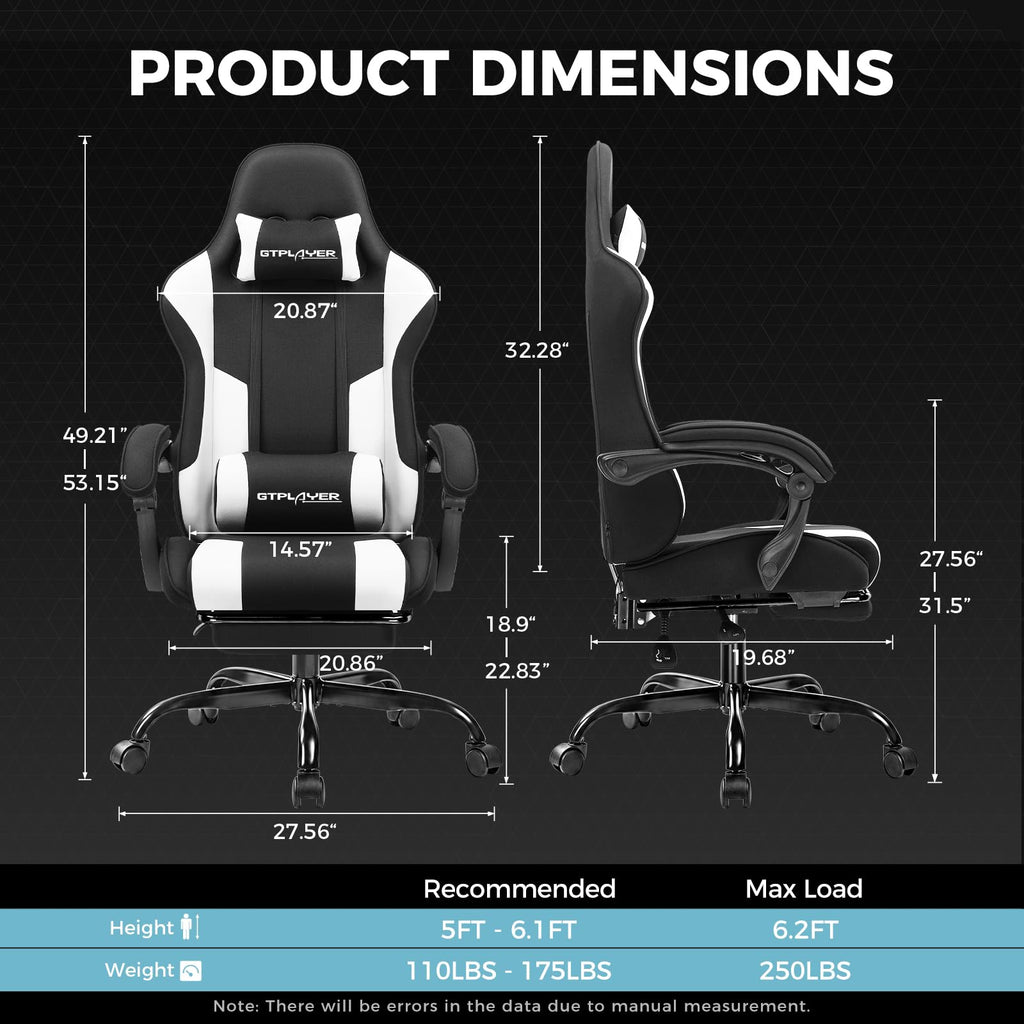 GTPLAYER Chaise Gaming Ergonomique, Fauteuil Gamer, Chaise Bureau, Dossier réglable à 135°, Hauteur Réglable, Repose-Pieds rétractables, Simili Cuir, Supporte 150 kg, Bleu