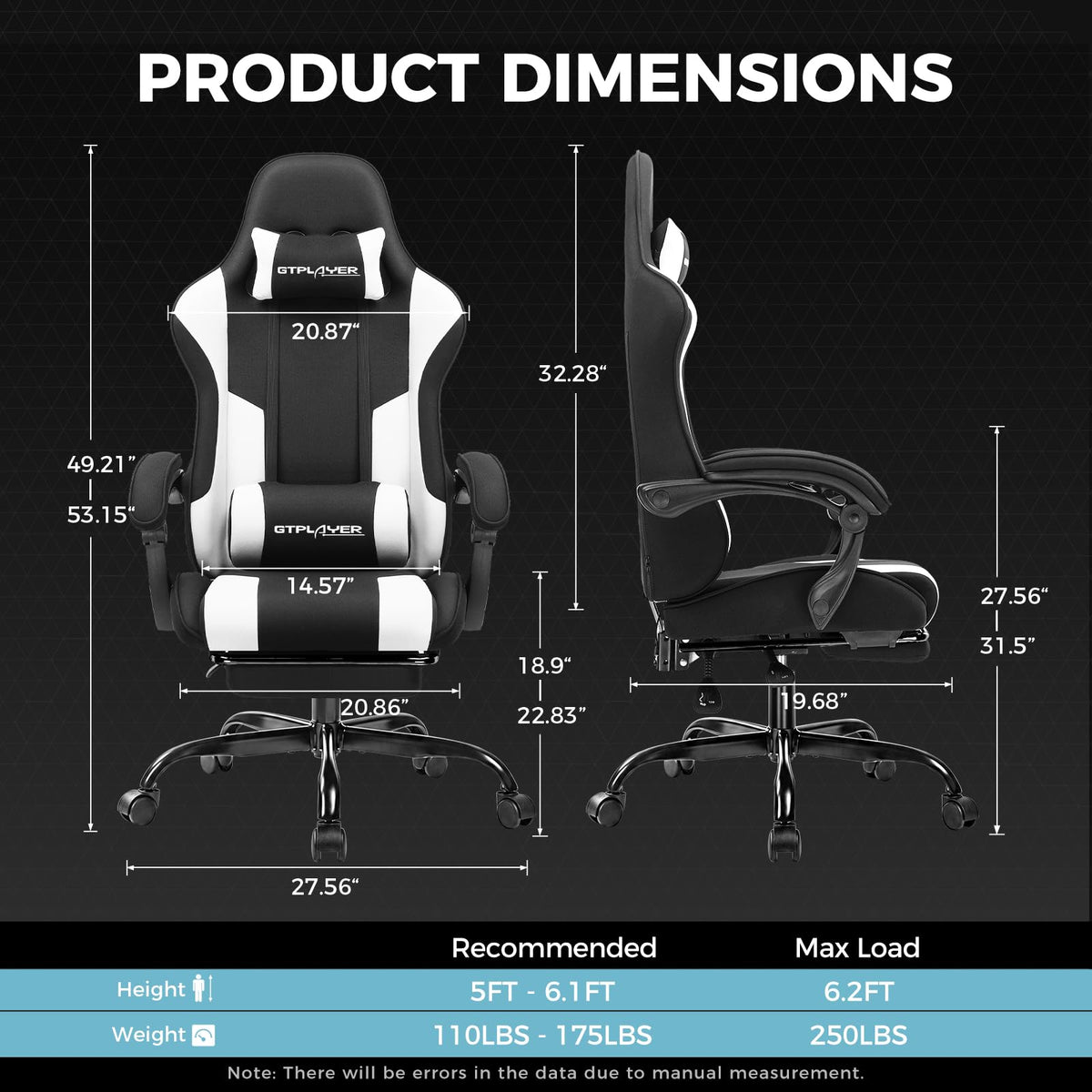 GTPLAYER Chaise Gaming Ergonomique, Fauteuil Gamer, Chaise Bureau, Dossier réglable à 135°, Hauteur Réglable, Repose-Pieds rétractables, Simili Cuir, Supporte 150 kg, Bleu