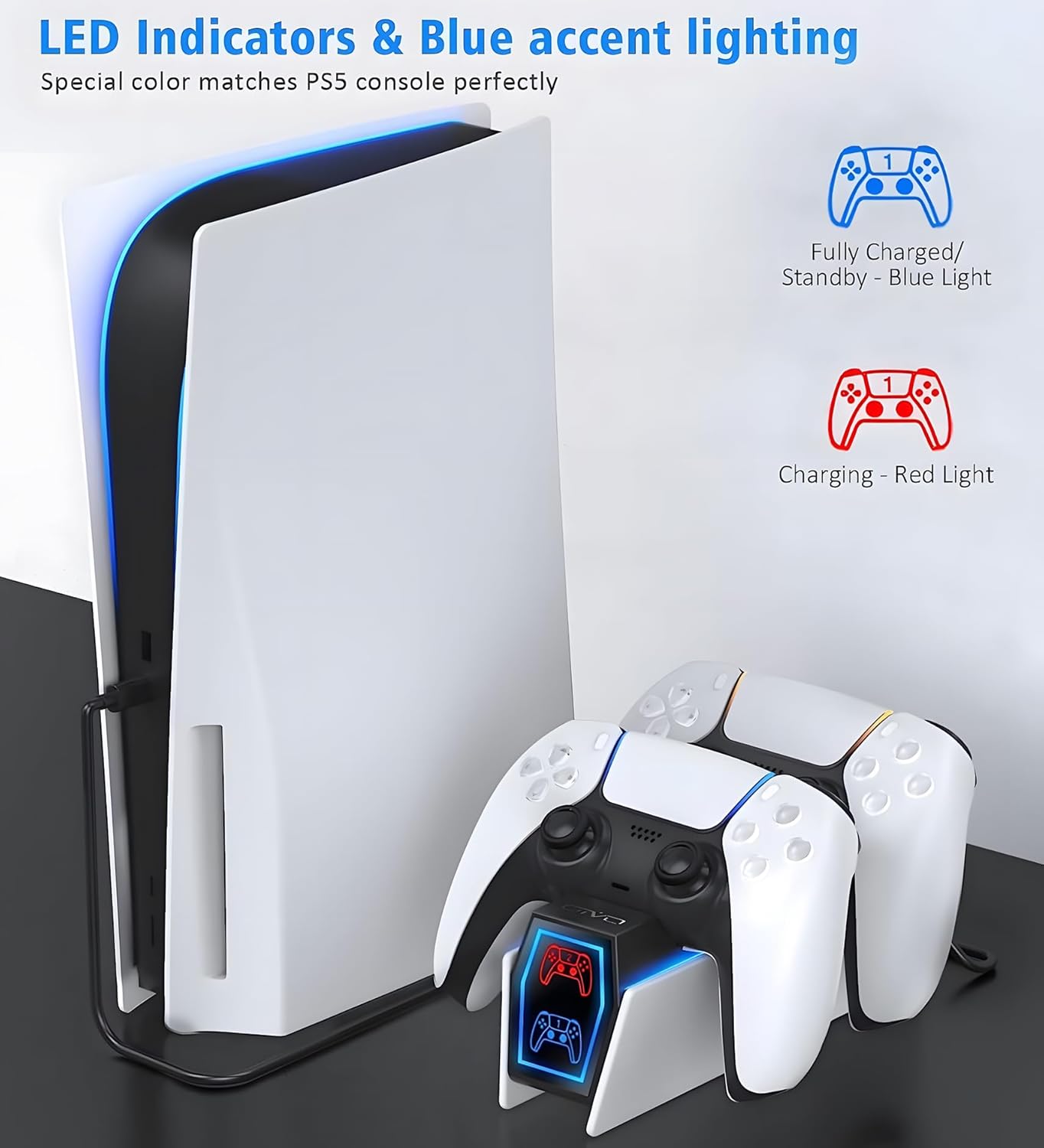 OIVO Chargeur Manette PS5, 2H Rapide Chargeur ps5 avec 2 Types de Câble pour Manette PS5, Station de Chargement Compatible avec Manettes DualSense PlayStation 5