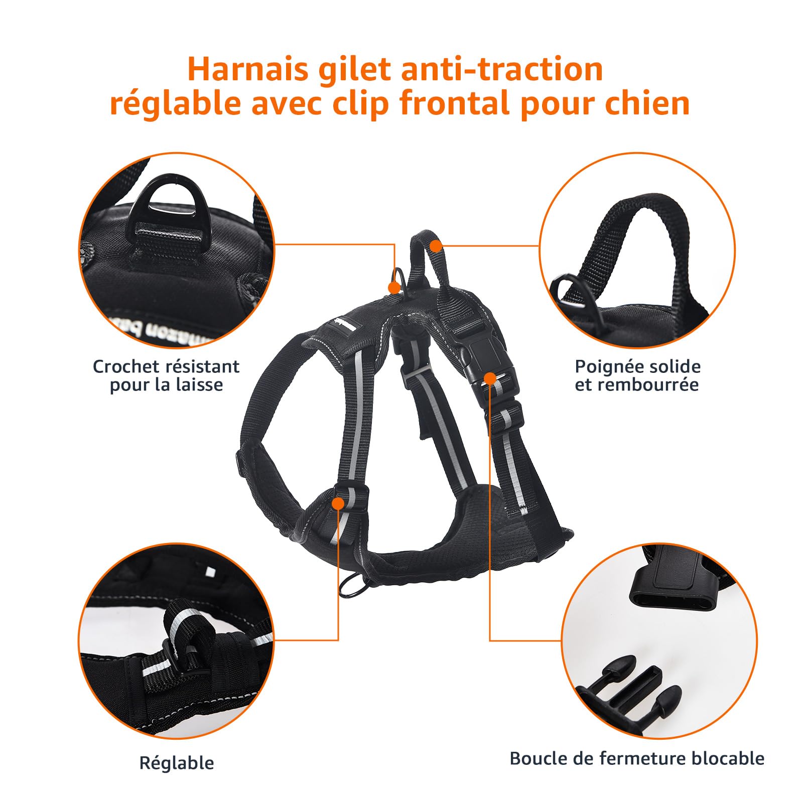 Harnais Chien Sans Traction Réglable & Rembourré – Bandes Réfléchissantes | Amazon Basics