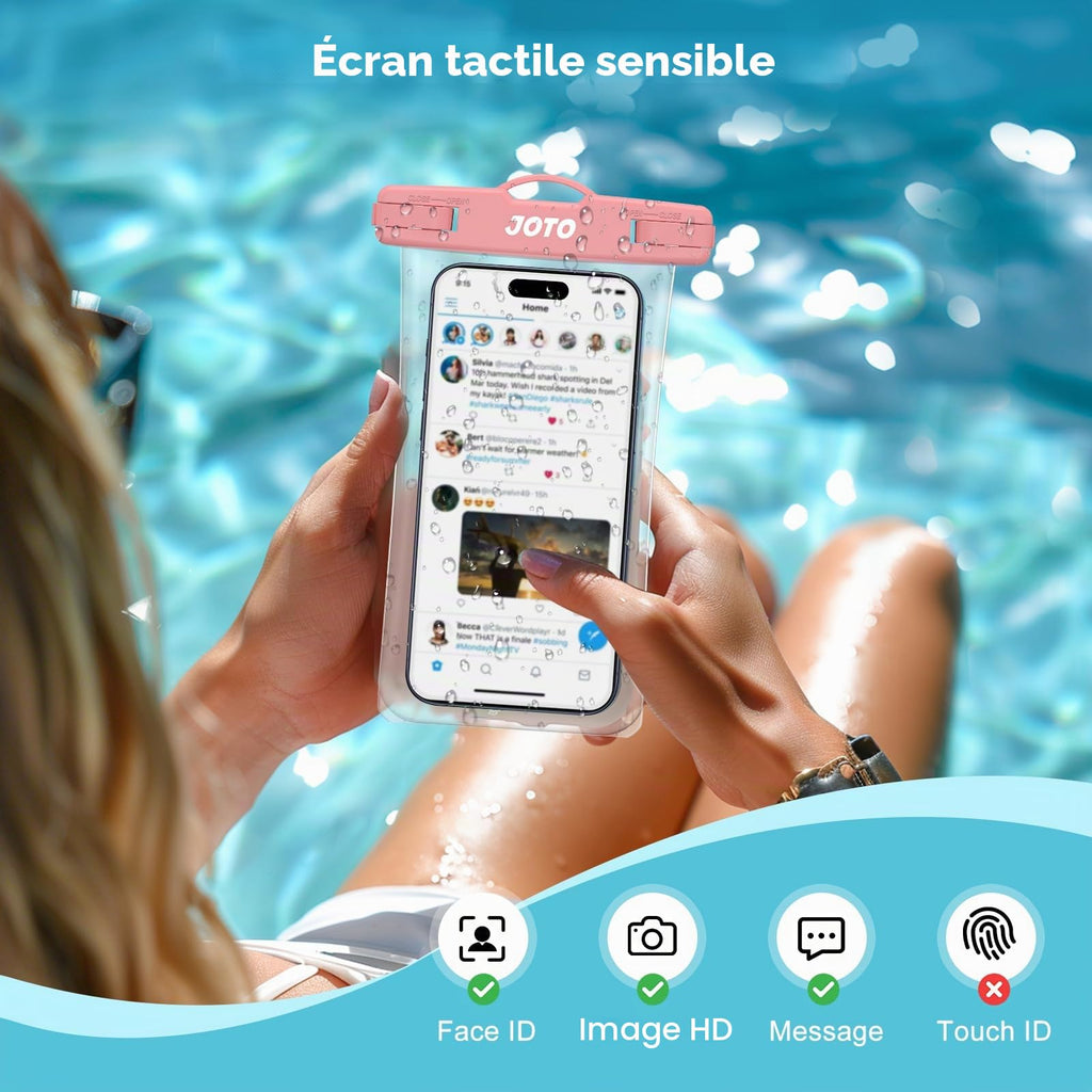 JOTO Pochette Étanche Smartphone IPX8 – Lot de 2, Compatible iPhone 17 à 11, Samsung Galaxy, Redmi, jusqu'à 7 Pouces
