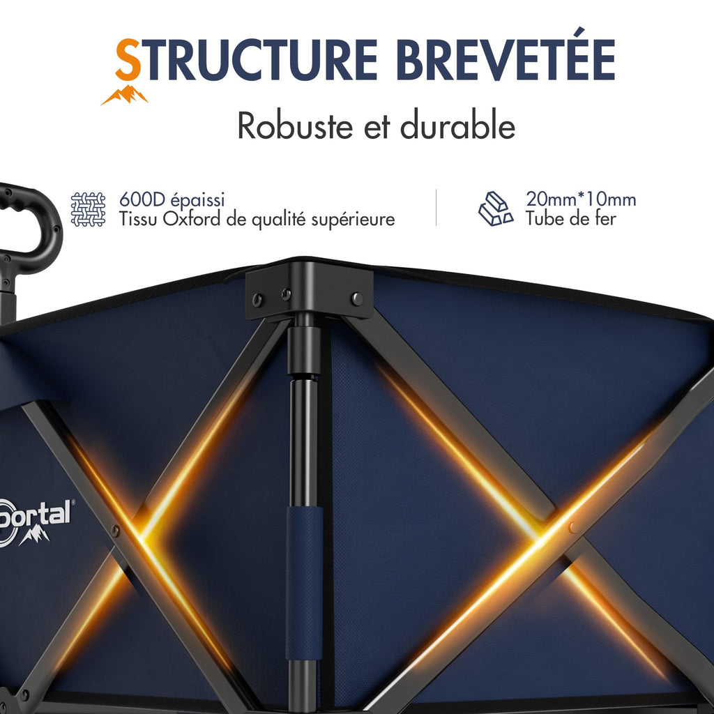 PORTAL Chariot de Plage Pliable – Chariot Tout Terrain Pliable avec Roues 20 cm, Poignée Réglable, 150 kg
