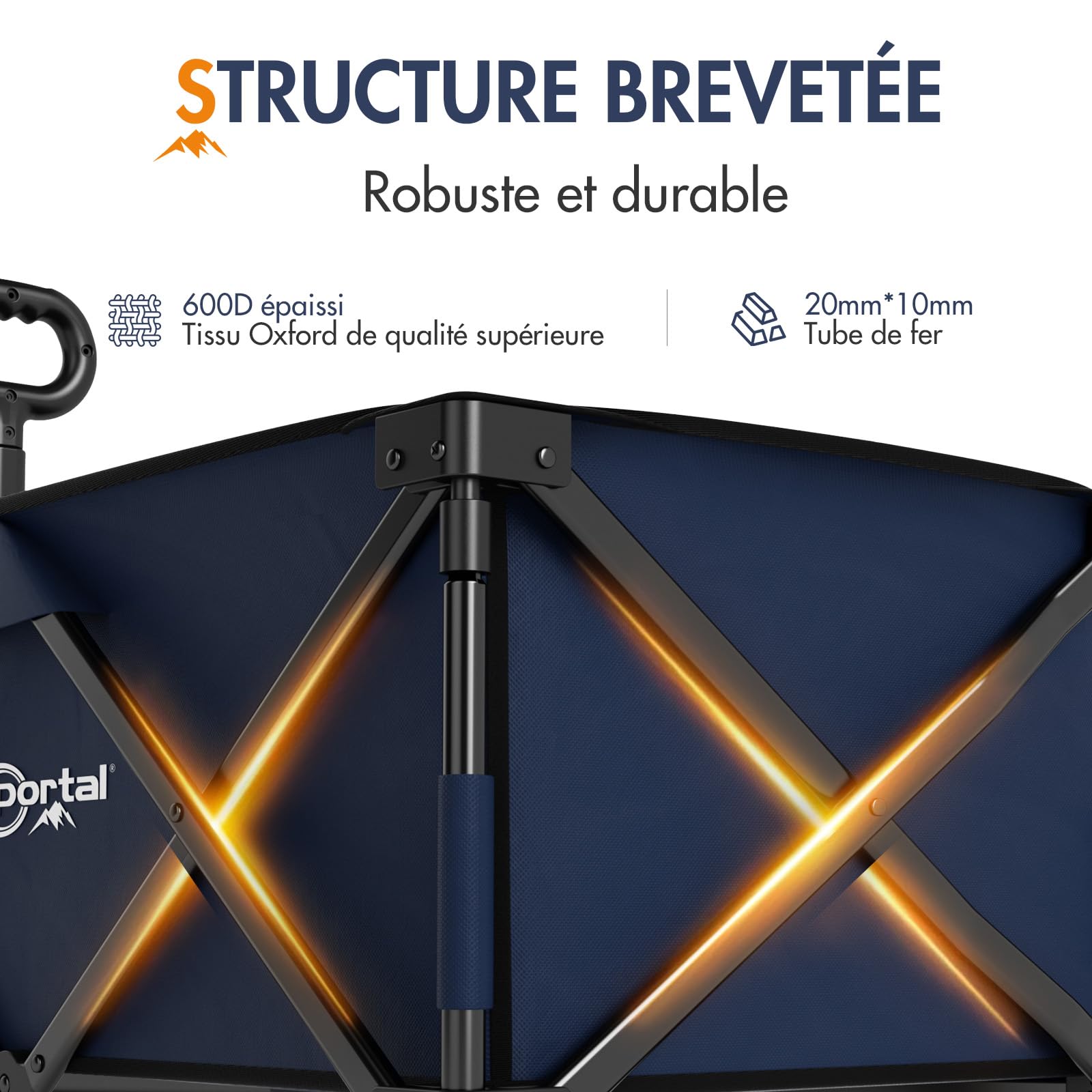 PORTAL Chariot de Plage Pliable – Chariot Tout Terrain Pliable avec Roues 20 cm, Poignée Réglable, 150 kg