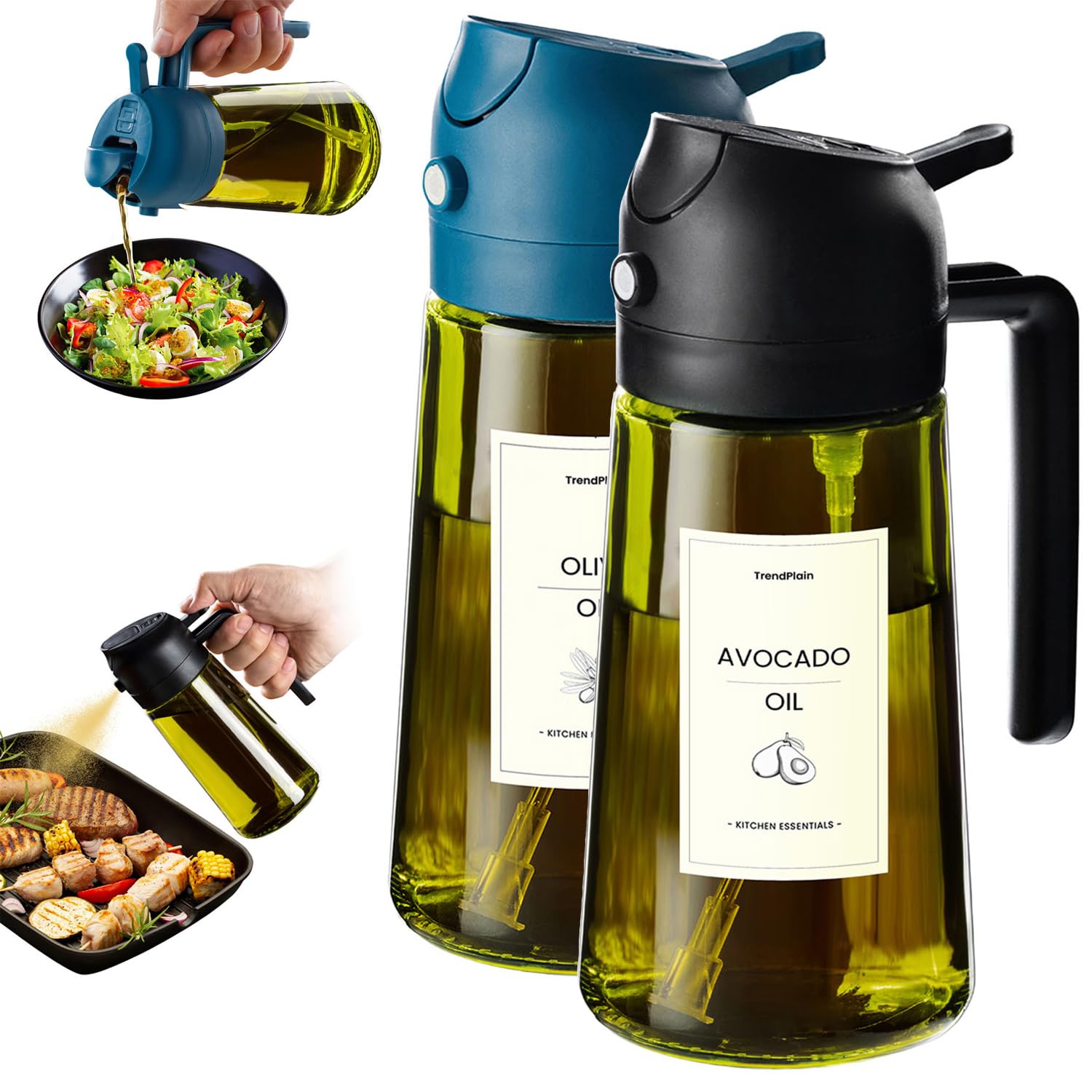 TrendPlain Vaporisateur Huile Cuisine 470ml – Spray 2-en-1 Air Fryer, Salades & Cuisson (Noir)