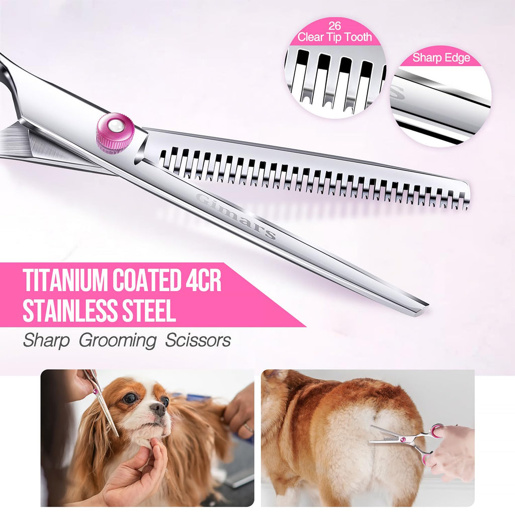 Gimars Ciseaux de toilettage professionnels pour chiens 4CR avec pointe ronde de sécurité, ciseaux droits, effilés et incurvés avec revêtement en titane