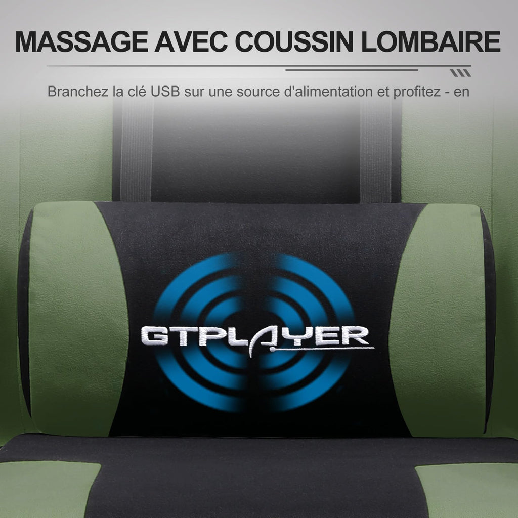 GTPLAYER Chaise Gaming Ergonomique, Fauteuil Gamer, Chaise Bureau, Dossier réglable à 135°, Hauteur Réglable, Repose-Pieds rétractables, Simili Cuir, Supporte 150 kg, Bleu