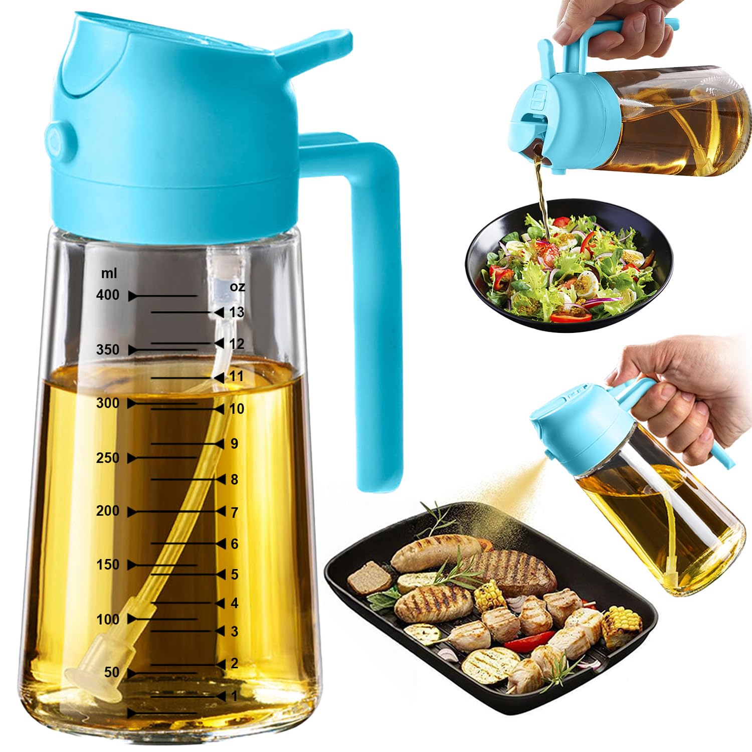 TrendPlain Vaporisateur Huile Cuisine 470ml – Spray 2-en-1 Air Fryer, Salades & Cuisson (Noir)