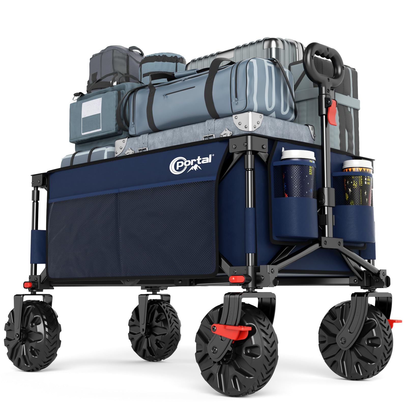PORTAL Chariot de Plage Pliable – Chariot Tout Terrain Pliable avec Roues 20 cm, Poignée Réglable, 150 kg