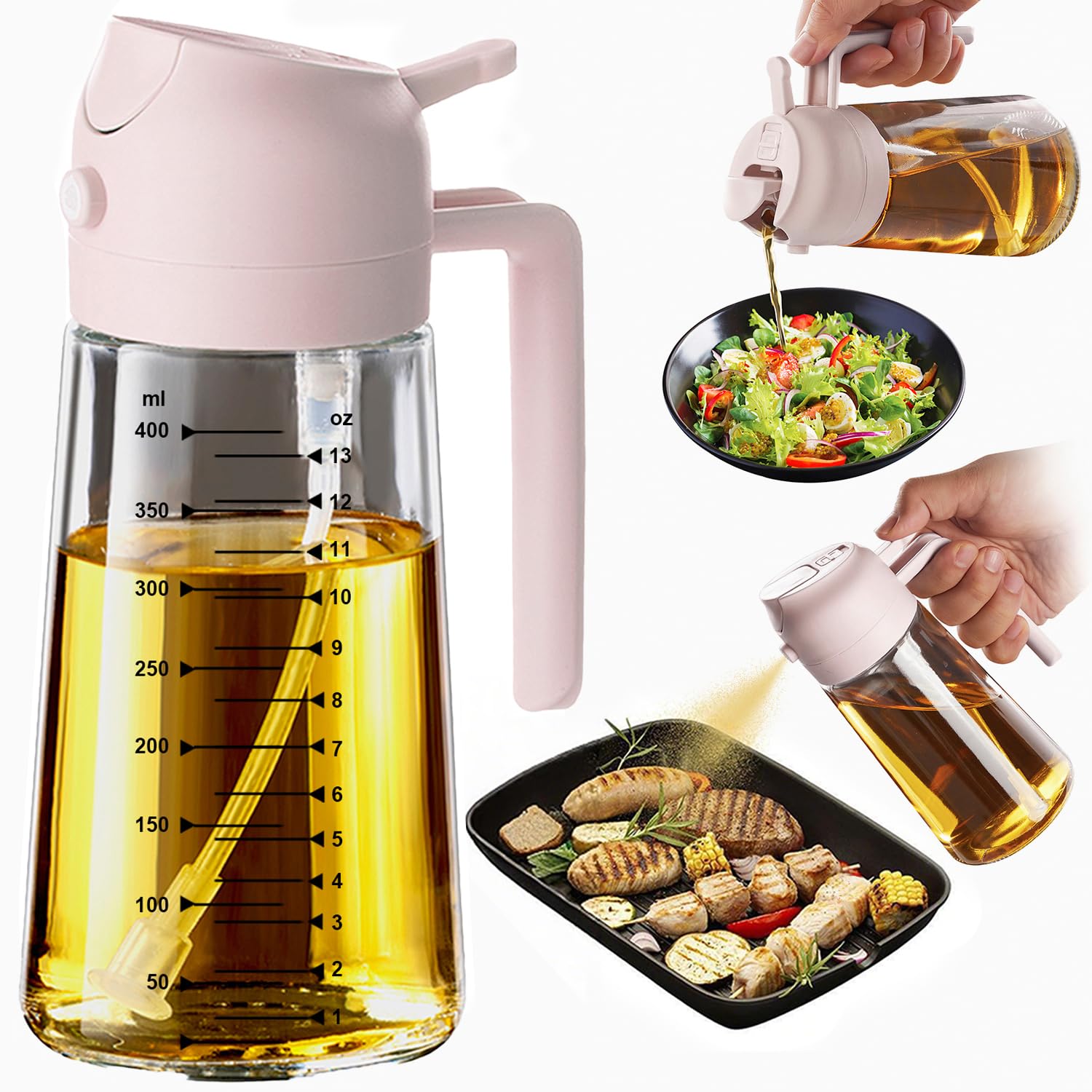 TrendPlain Vaporisateur Huile Cuisine 470ml – Spray 2-en-1 Air Fryer, Salades & Cuisson (Noir)