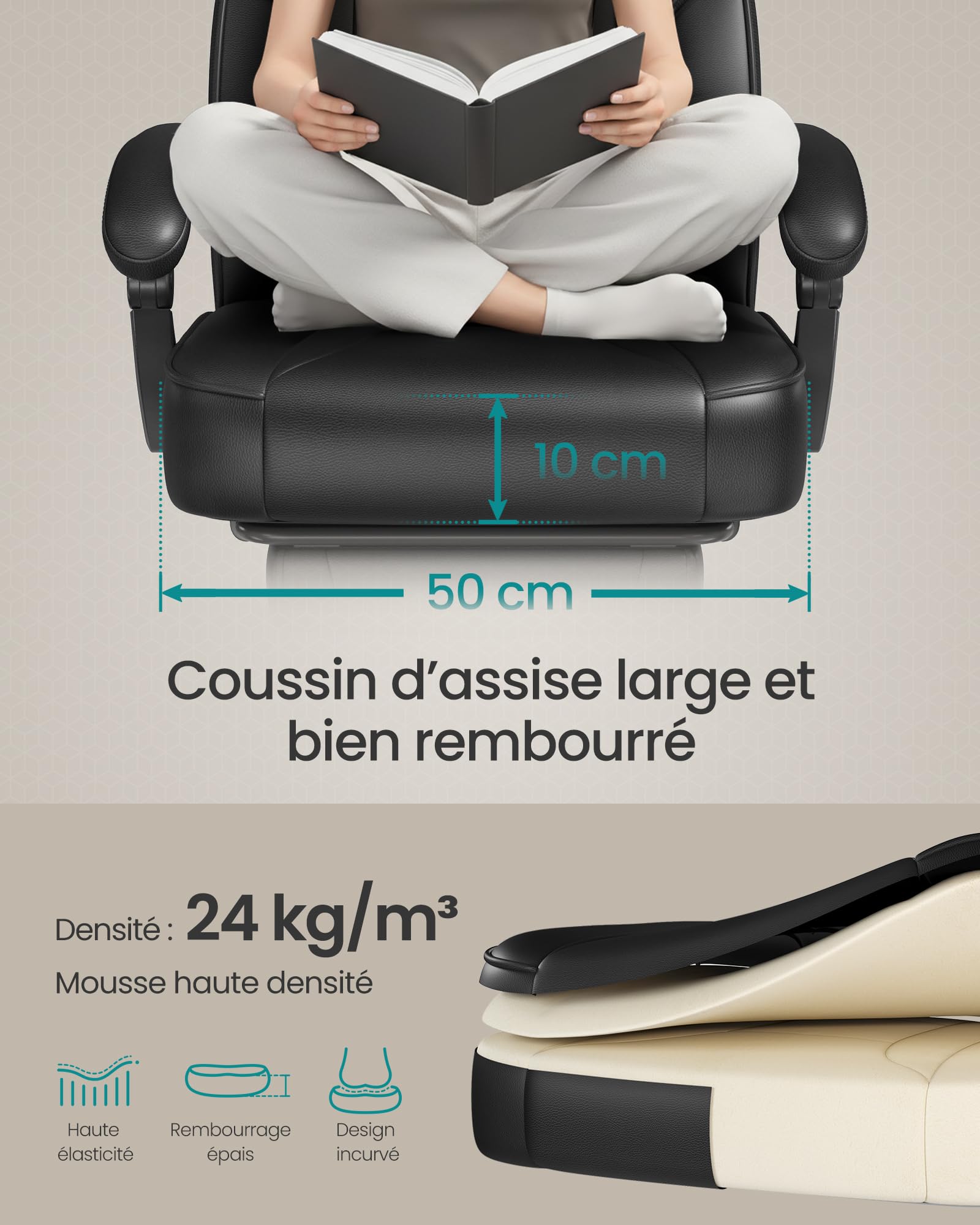 SONGMICS Fauteuil de Bureau Gaming OBG073B03 – Ergonomique, Repose-pieds, Appui-tête, 150 kg