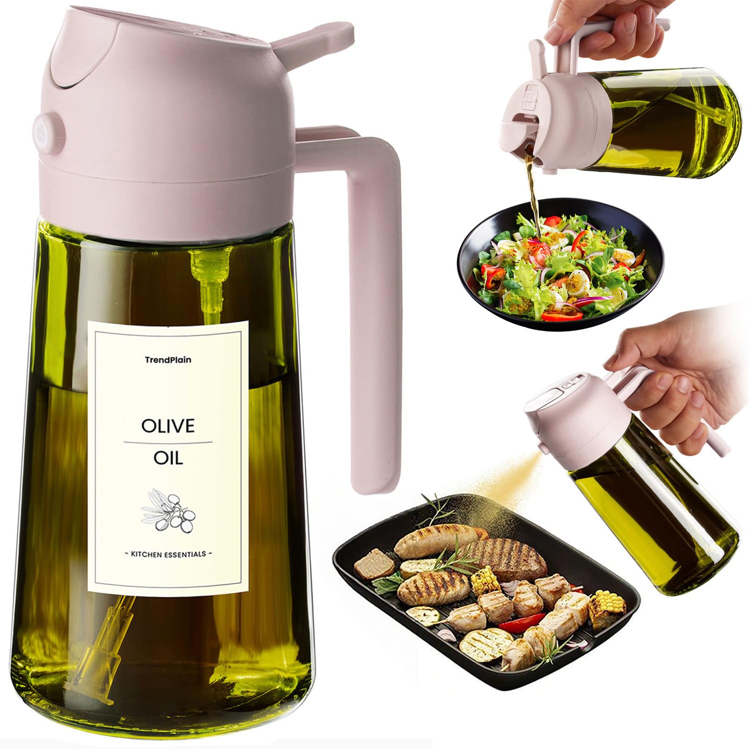 TrendPlain Vaporisateur Huile Cuisine 470ml – Spray 2-en-1 Air Fryer, Salades & Cuisson (Noir)