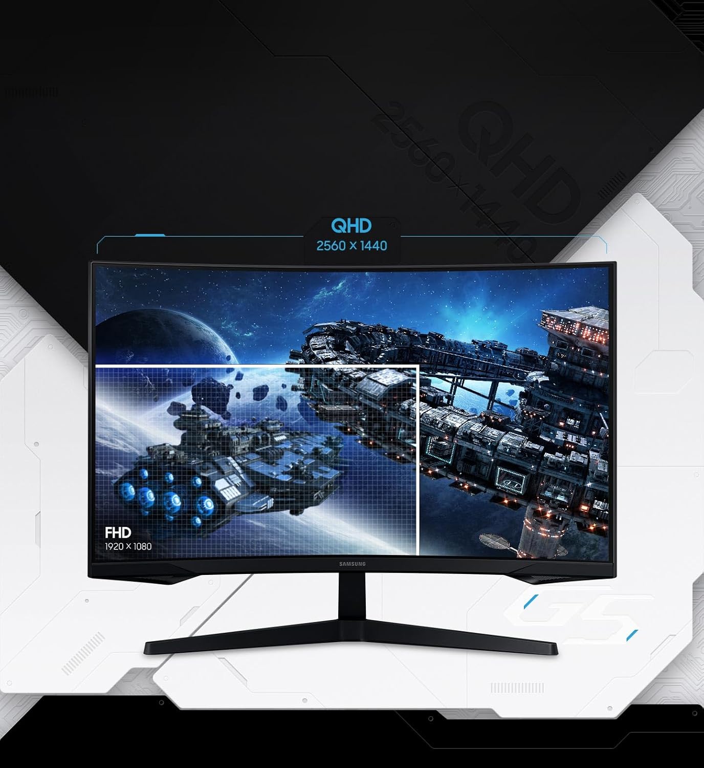 Samsung Odyssey G55C 32'' – Moniteur Gaming QHD 2560x1440, 165Hz, 1ms, Dalle VA Incurvée 1000R, HDR10, AMD FreeSync, DisplayPort & HDMI