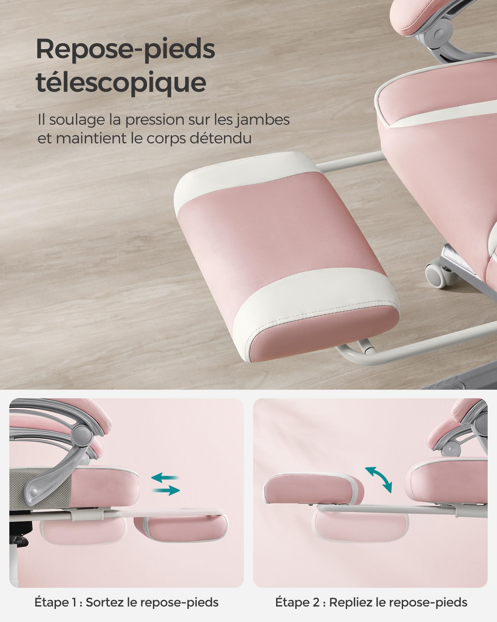 SONGMICS Fauteuil de Bureau Gaming OBG073B03 – Ergonomique, Repose-pieds, Appui-tête, 150 kg