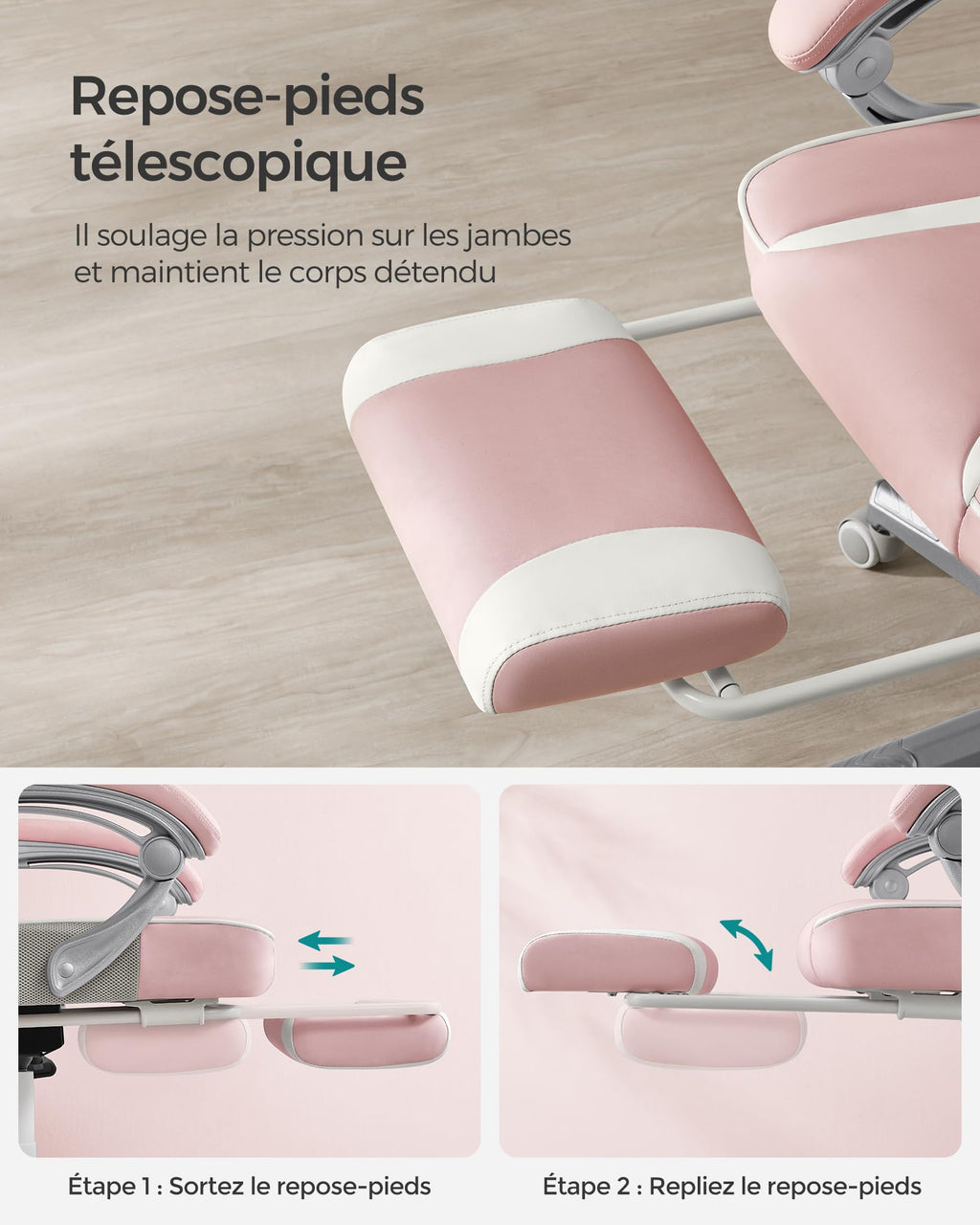 SONGMICS Fauteuil de Bureau Gaming OBG073B03 – Ergonomique, Repose-pieds, Appui-tête, 150 kg