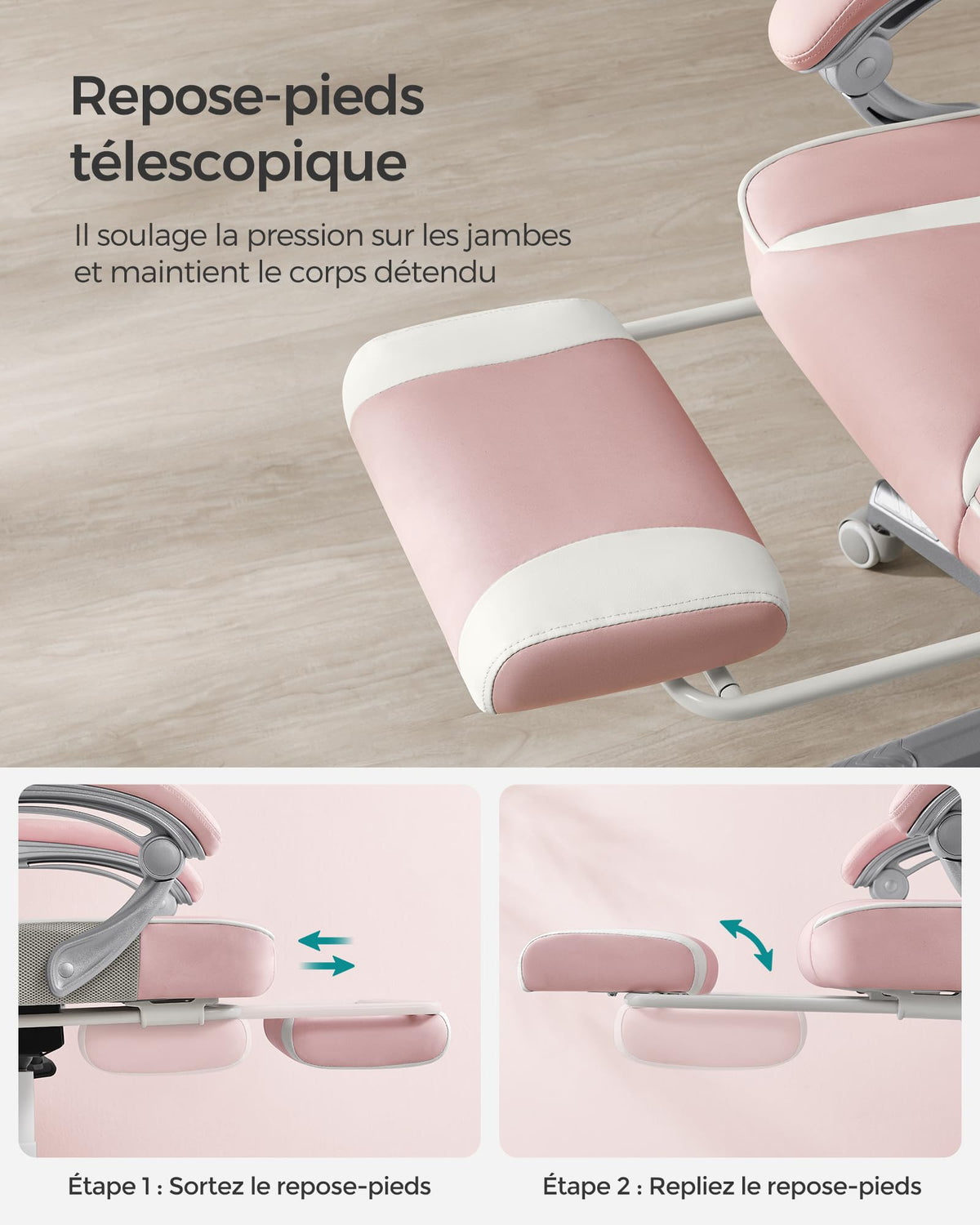 SONGMICS Fauteuil de Bureau Gaming OBG073B03 – Ergonomique, Repose-pieds, Appui-tête, 150 kg