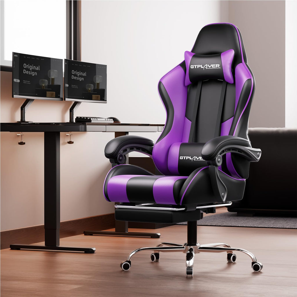 GTPLAYER Chaise Gaming Ergonomique, Fauteuil Gamer, Chaise Bureau, Dossier réglable à 135°, Hauteur Réglable, Repose-Pieds rétractables, Simili Cuir, Supporte 150 kg, Bleu