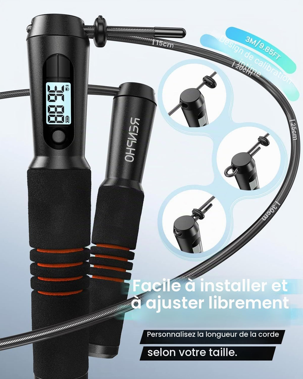 RENPHO Corde à Sauter Intelligente avec Compteur, Corde à Sauter sans Fil Réglable, App Données d'Analyse, Corde a Sauter Fitness Homme Femmes Enfants, Crossfit Équipement d'Entraînement