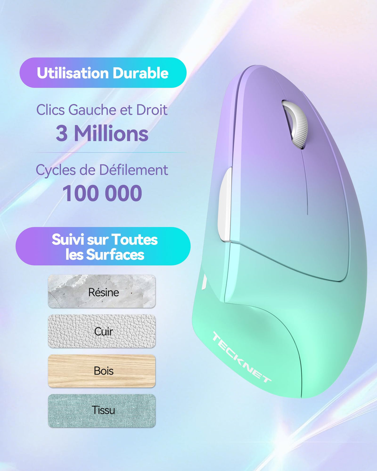 TECKNET Souris Verticale, 4800 DPI Souris sans Fil Ergonomique, Protège Le Bras, Souris sans Fil 6 Boutons pour PC, Ordinateur Portable, Mac, Rose