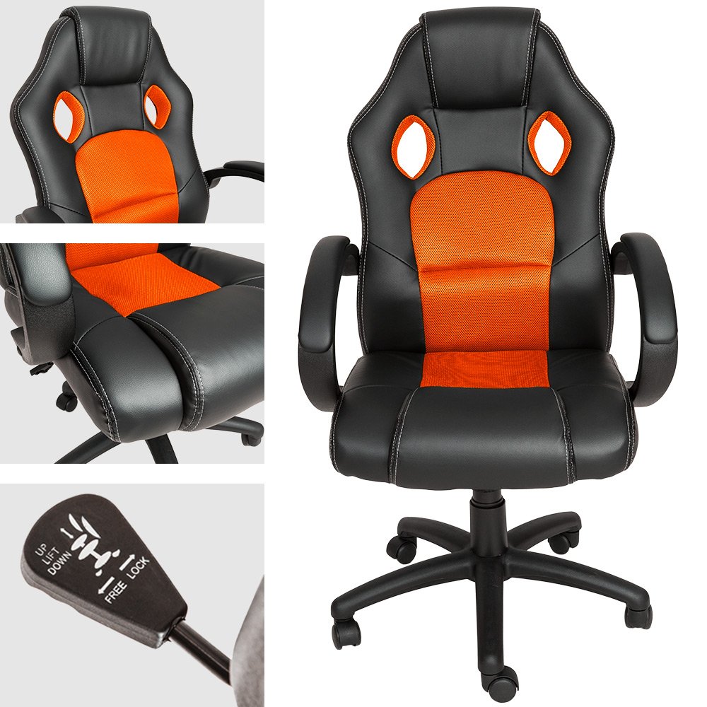 TecTake® Chaise de Bureau Fauteuil de Bureau Fauteuil pivotant Design Chaise Gaming, Siege Ergonomique, Fauteuil avec Accoudoirs, Rembourrage épais, Roulette, Hauteur réglable Teletravail