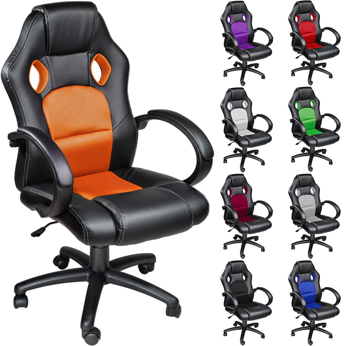 TecTake® Chaise de Bureau Fauteuil de Bureau Fauteuil pivotant Design Chaise Gaming, Siege Ergonomique, Fauteuil avec Accoudoirs, Rembourrage épais, Roulette, Hauteur réglable Teletravail