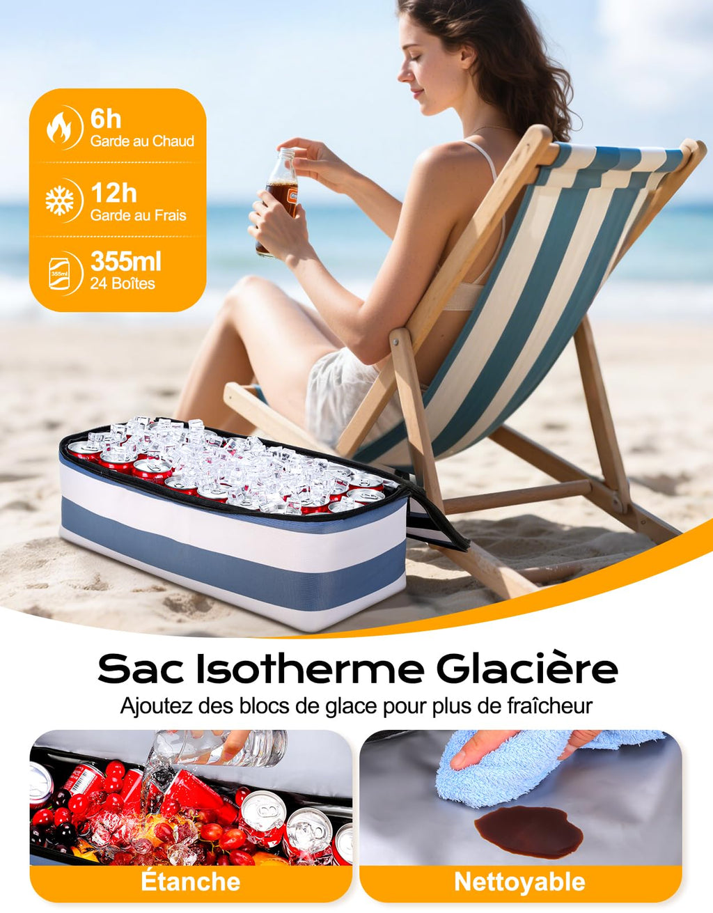 CIRYCASE Sac de Plage XXL 54L avec Isotherme Détachable – Étanche, Compartiment Sec-Humide, Pliable, Femme/Famille