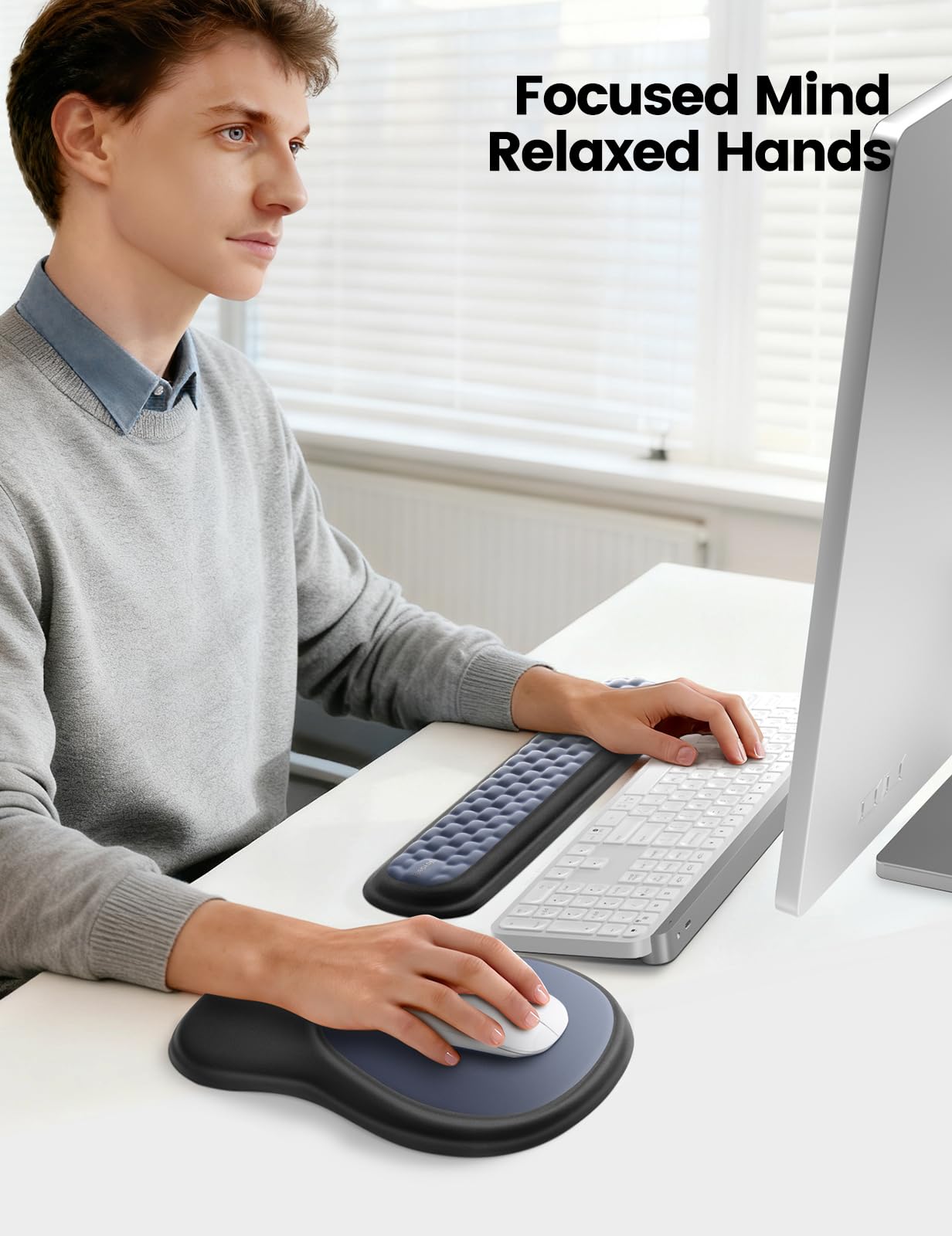 Meatanty Tapis de Souris Ergonomique avec Repose-Poignet en Mousse Mémoire – Antidérapant, Gaming & Bureau