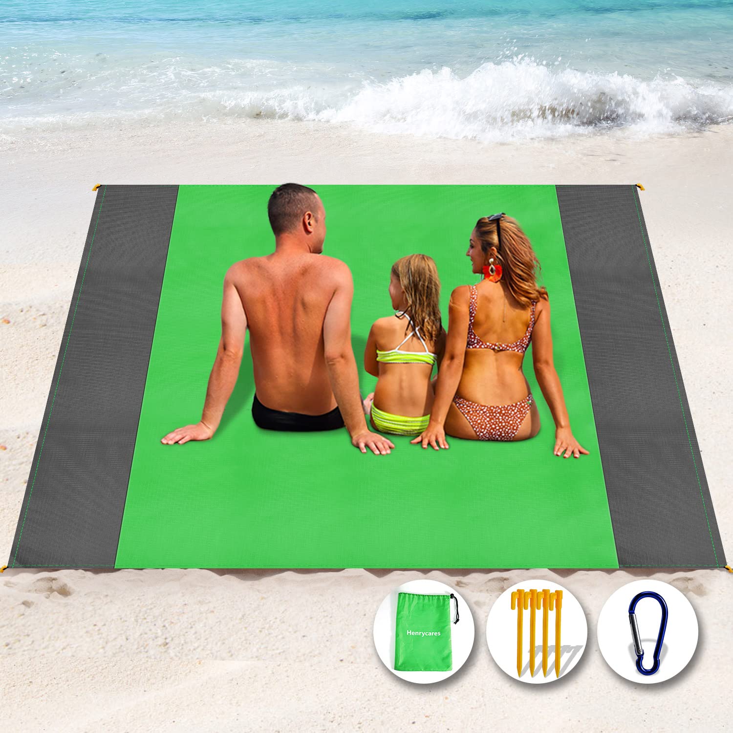 Tapis de Plage Anti-Sable XXL – Jusqu'à 300×275 cm, Imperméable, Compact, 4 Ancres, Polyester 210T – Plage, Camping, Pique-Nique
