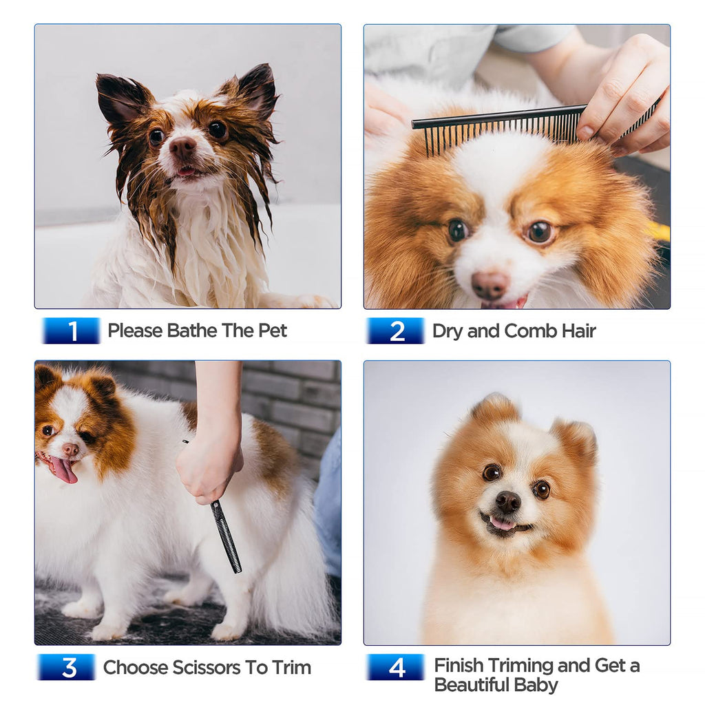Gimars Ciseaux de toilettage professionnels pour chiens 4CR avec pointe ronde de sécurité, ciseaux droits, effilés et incurvés avec revêtement en titane