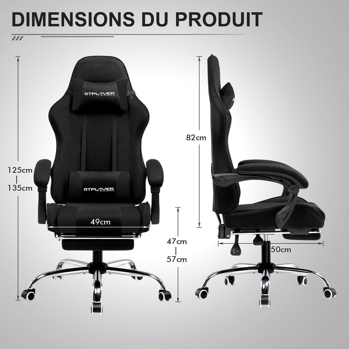 GTPLAYER Chaise Gaming Ergonomique, Fauteuil Gamer, Chaise Bureau, Dossier réglable à 135°, Hauteur Réglable, Repose-Pieds rétractables, Simili Cuir, Supporte 150 kg, Bleu