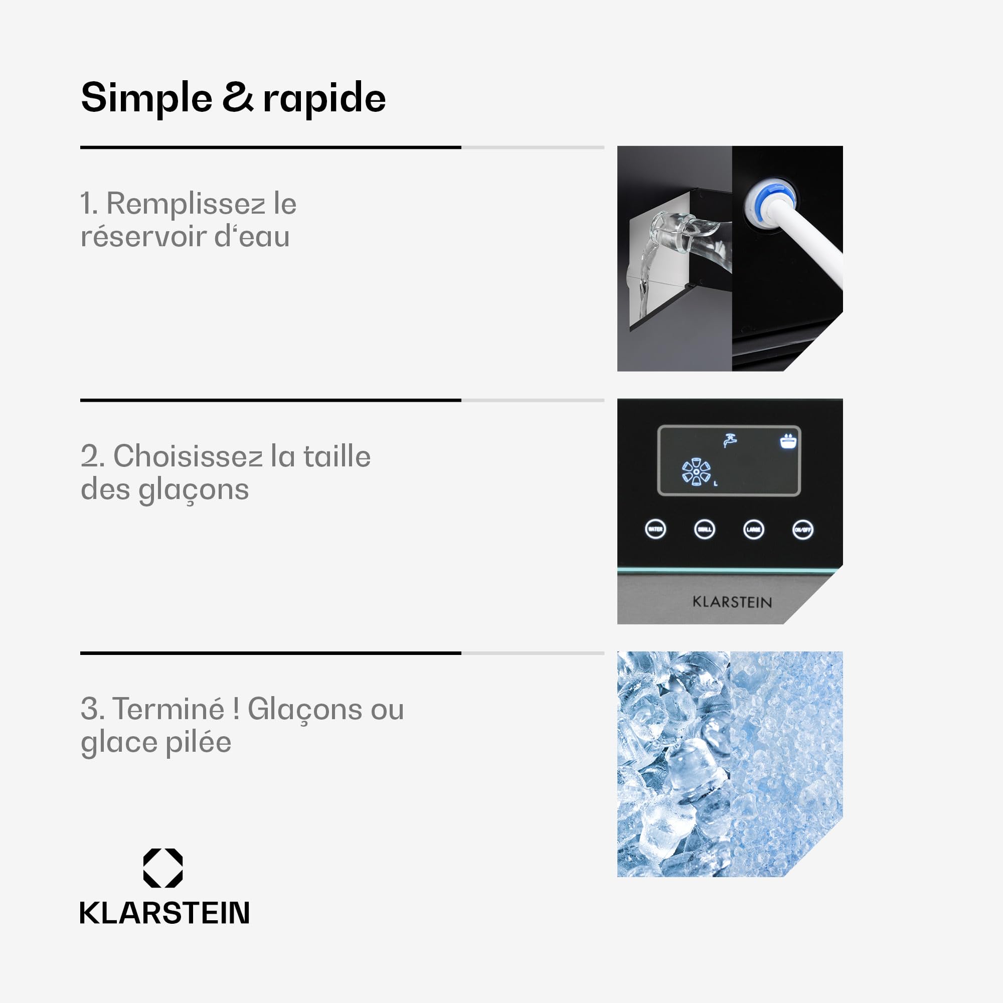 Klarstein Eiszeit Crush Machine à Glaçons Argent – réservoir 1,8 L, 15 kg/24 h, glaçons en 12 min, ~16/cycle | Glace pilée, écran tactile, alarmes