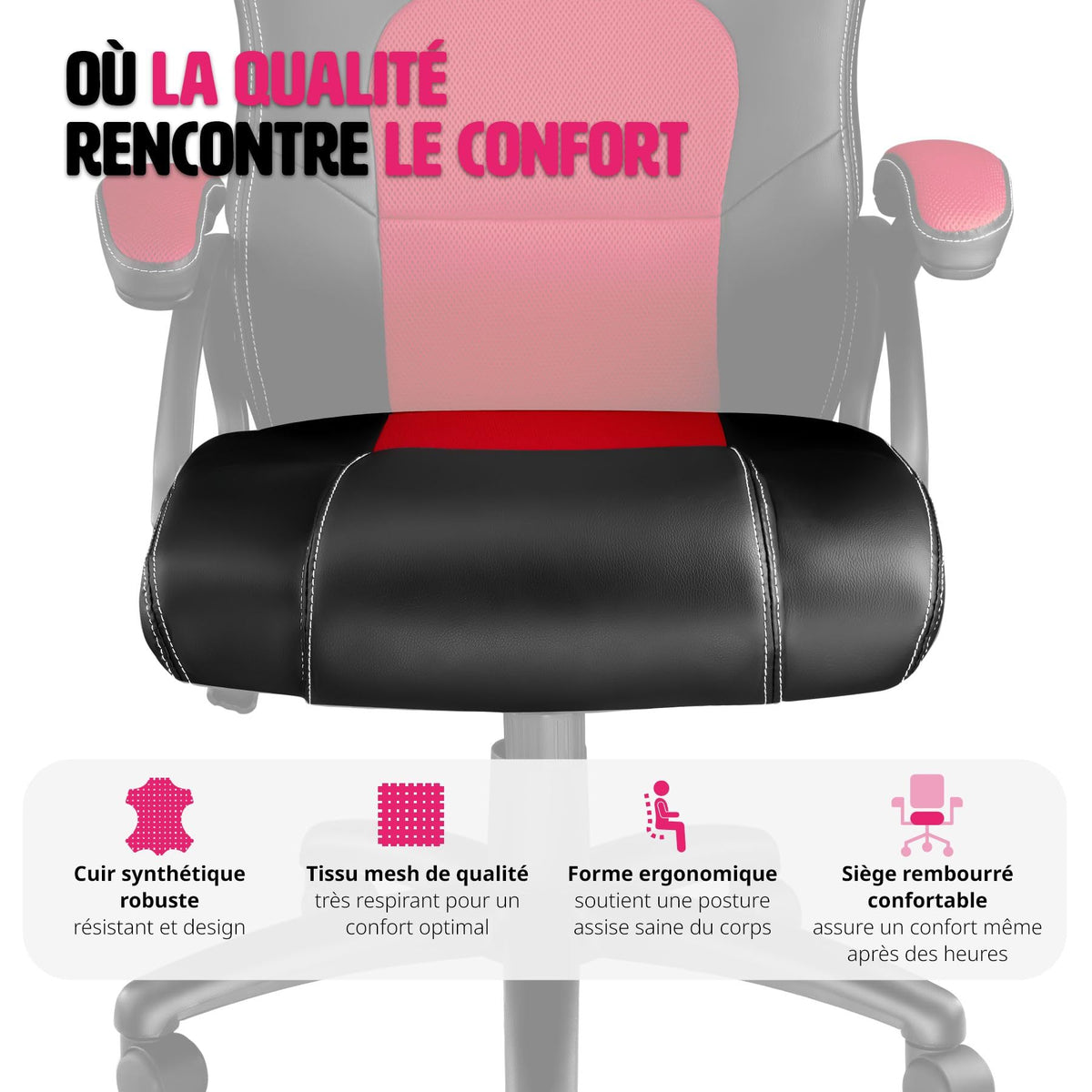 TecTake® Chaise de Bureau Fauteuil de Bureau Fauteuil pivotant Design Chaise Gaming, Siege Ergonomique, Fauteuil avec Accoudoirs, Rembourrage épais, Roulette, Hauteur réglable Teletravail